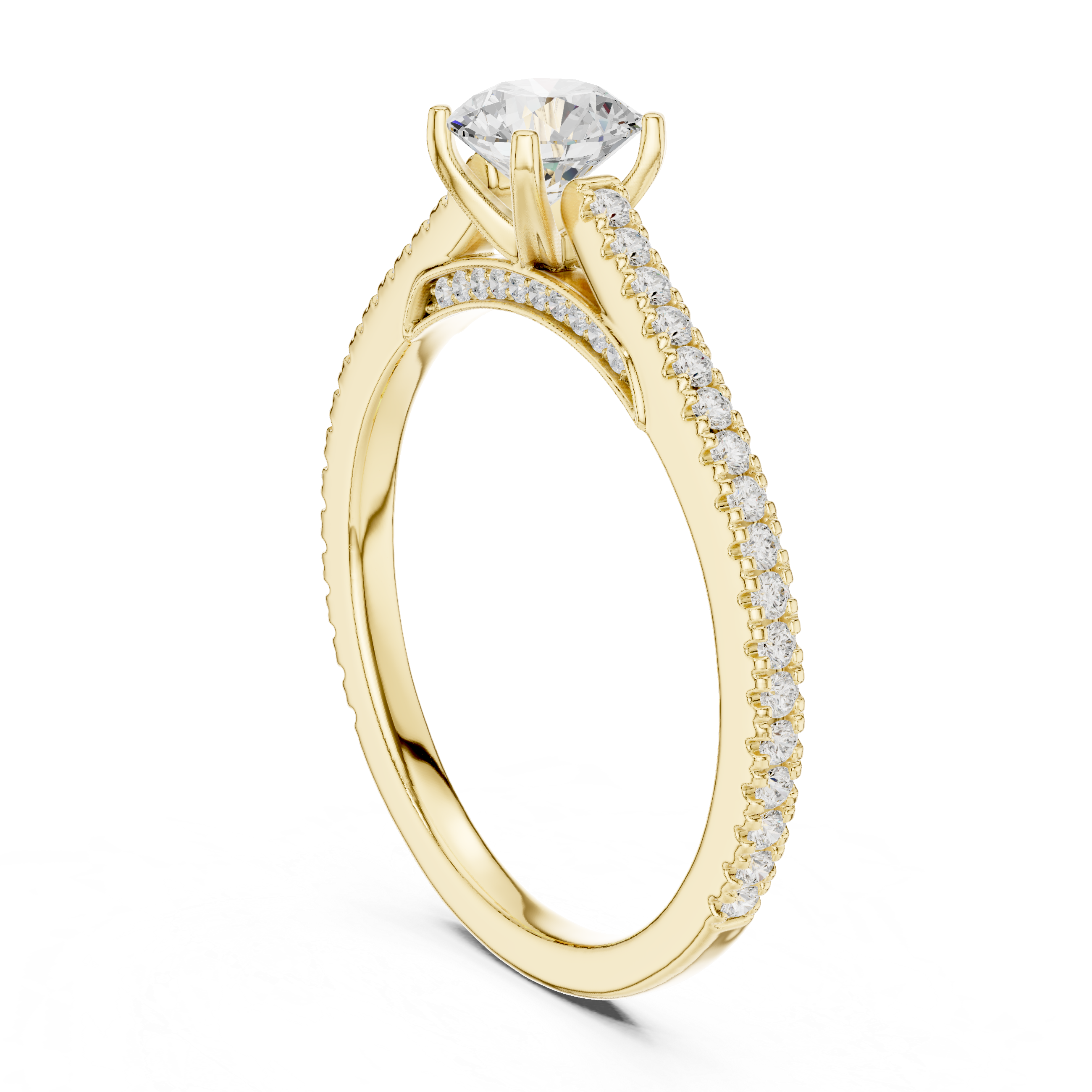 Premium Round Cut Engagement Ring with Side Diamond Accents