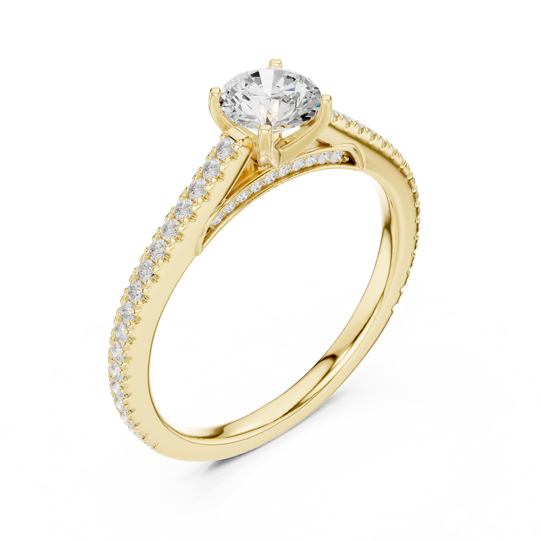 Premium Round Cut Engagement Ring with Side Diamond Accents