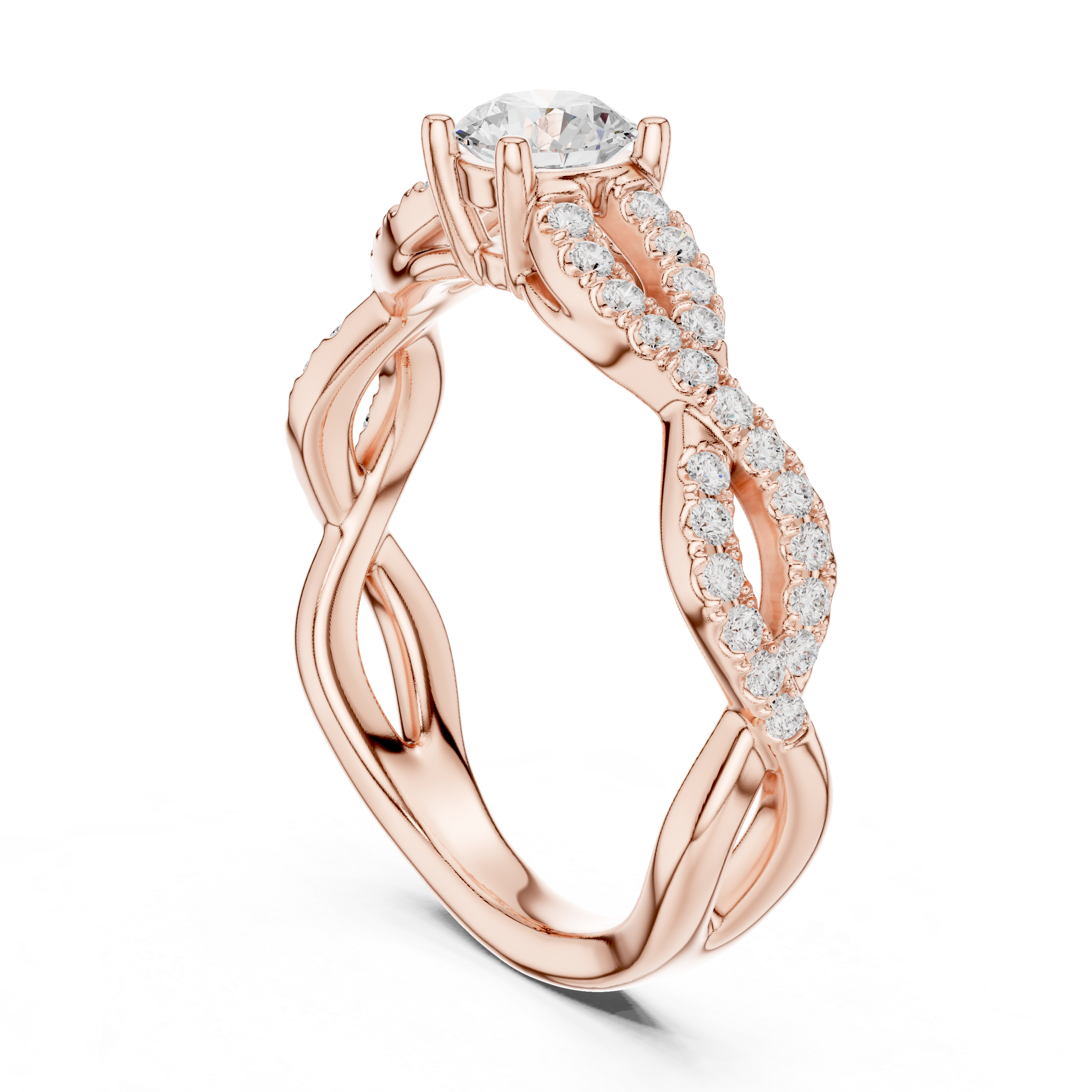 Handmade Twist Diamond Ring Round Cut Pavé Engagement Ring