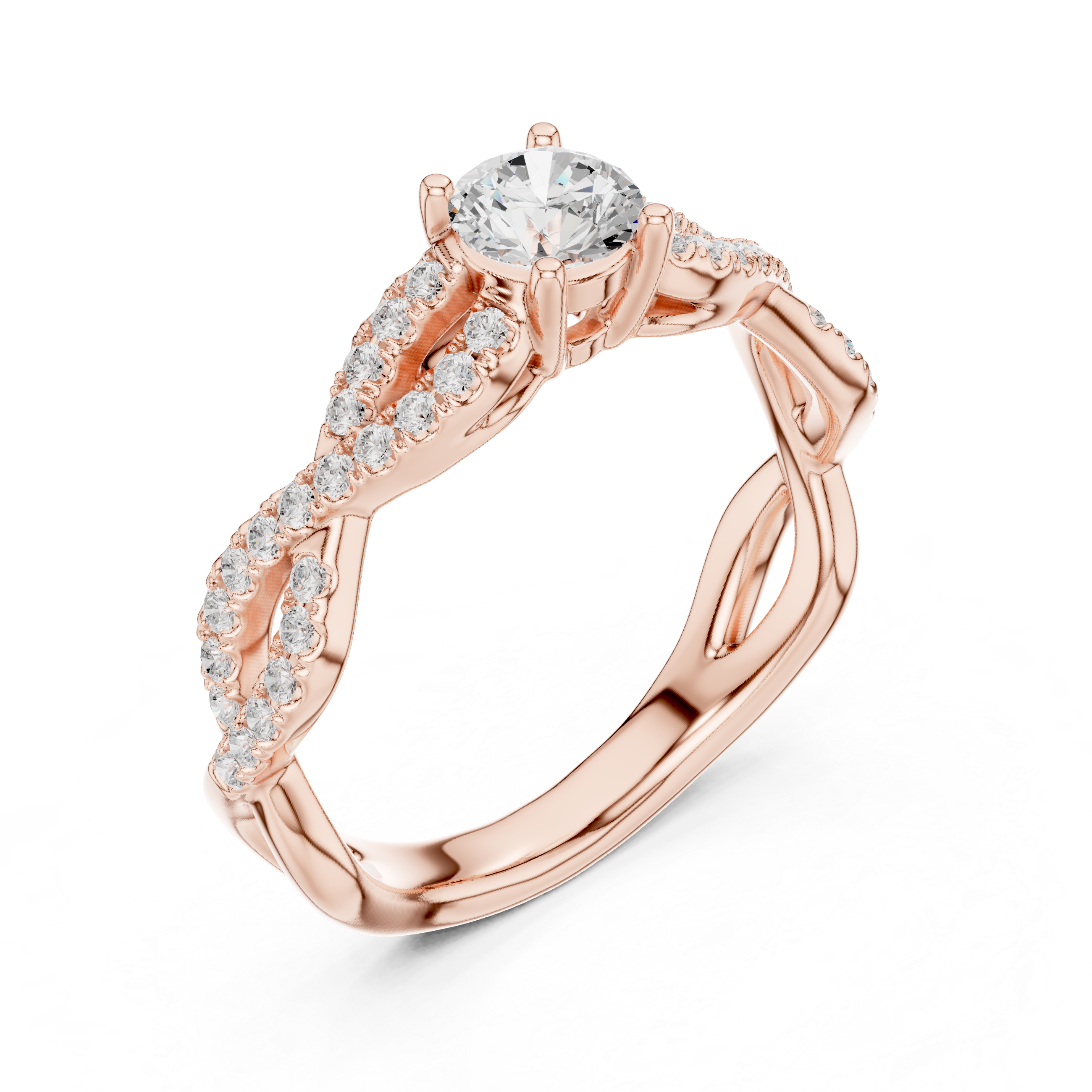 Handmade Twist Diamond Ring Round Cut Pavé Engagement Ring