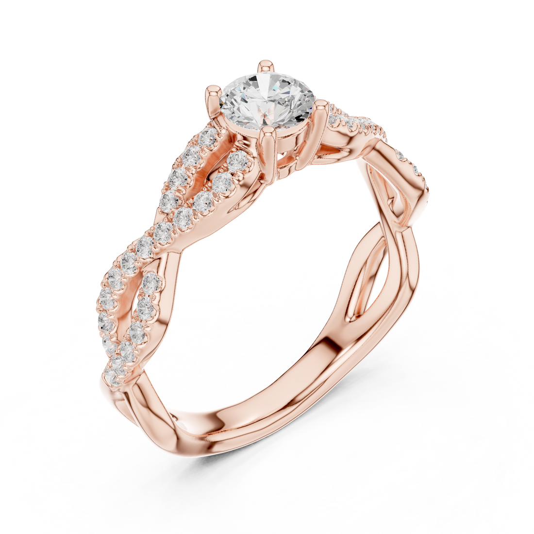Handmade Twist Diamond Ring Round Cut Pavé Engagement Ring