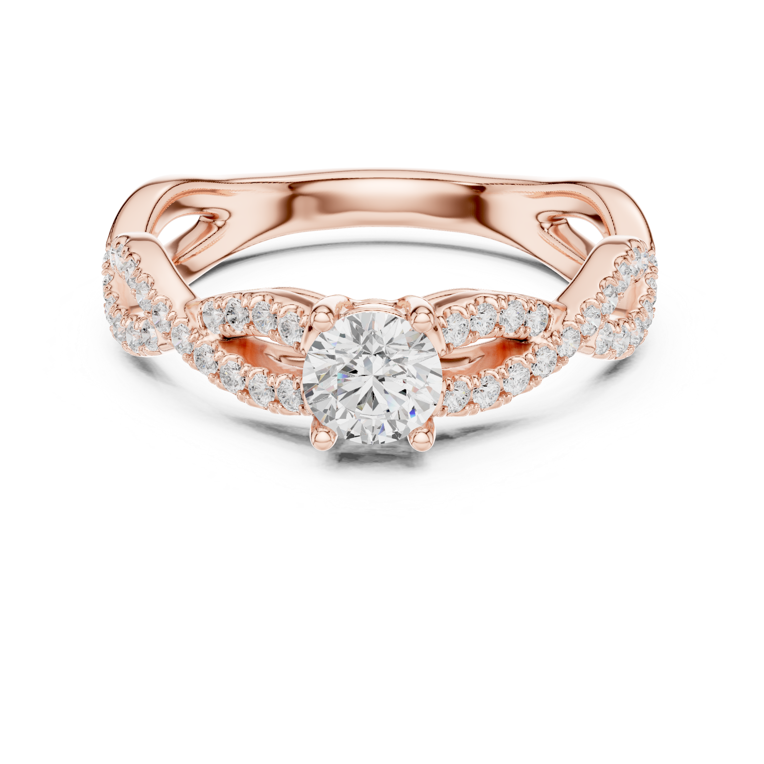 Handmade Twist Diamond Ring Round Cut Pavé Engagement Ring