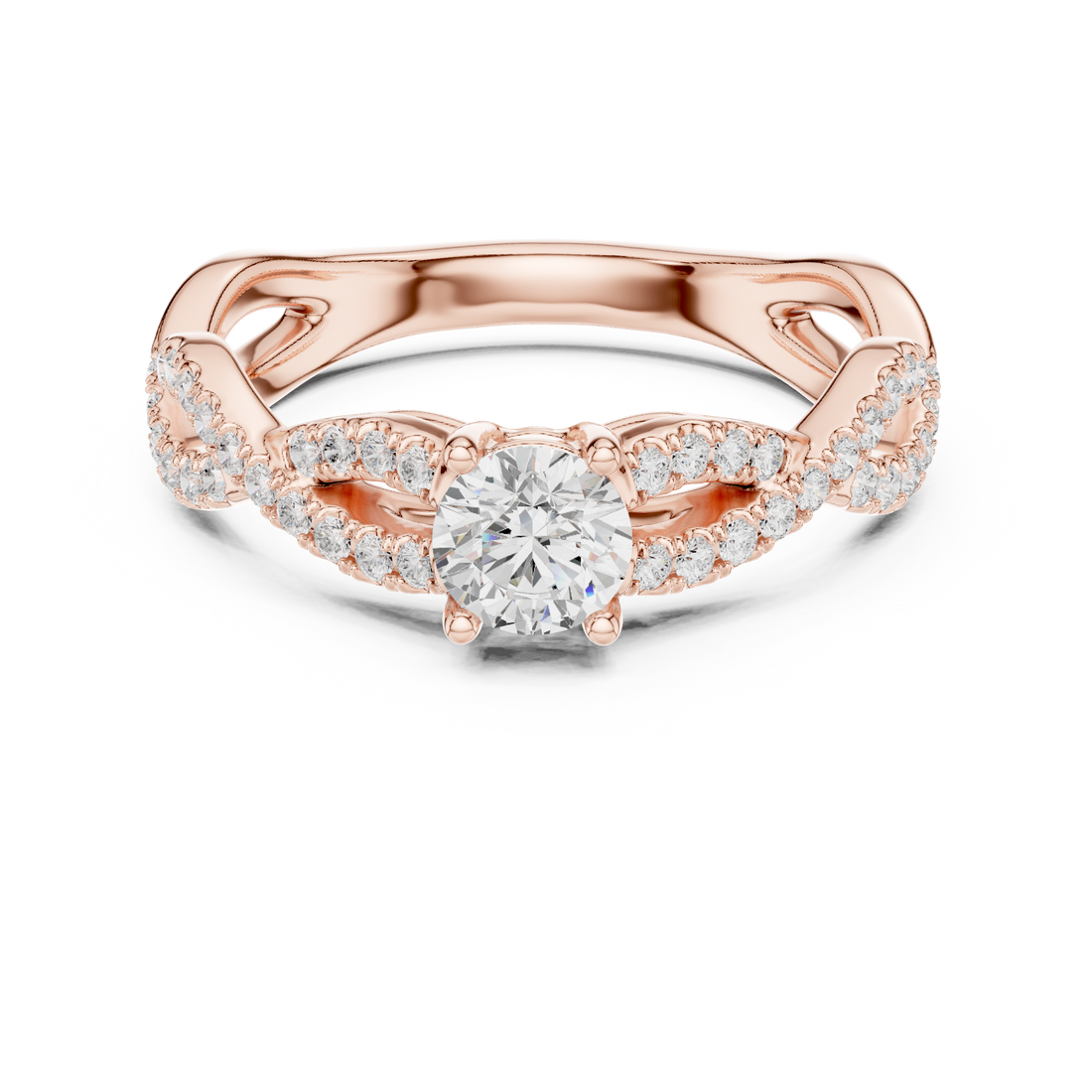 Handmade Twist Diamond Ring Round Cut Pavé Engagement Ring