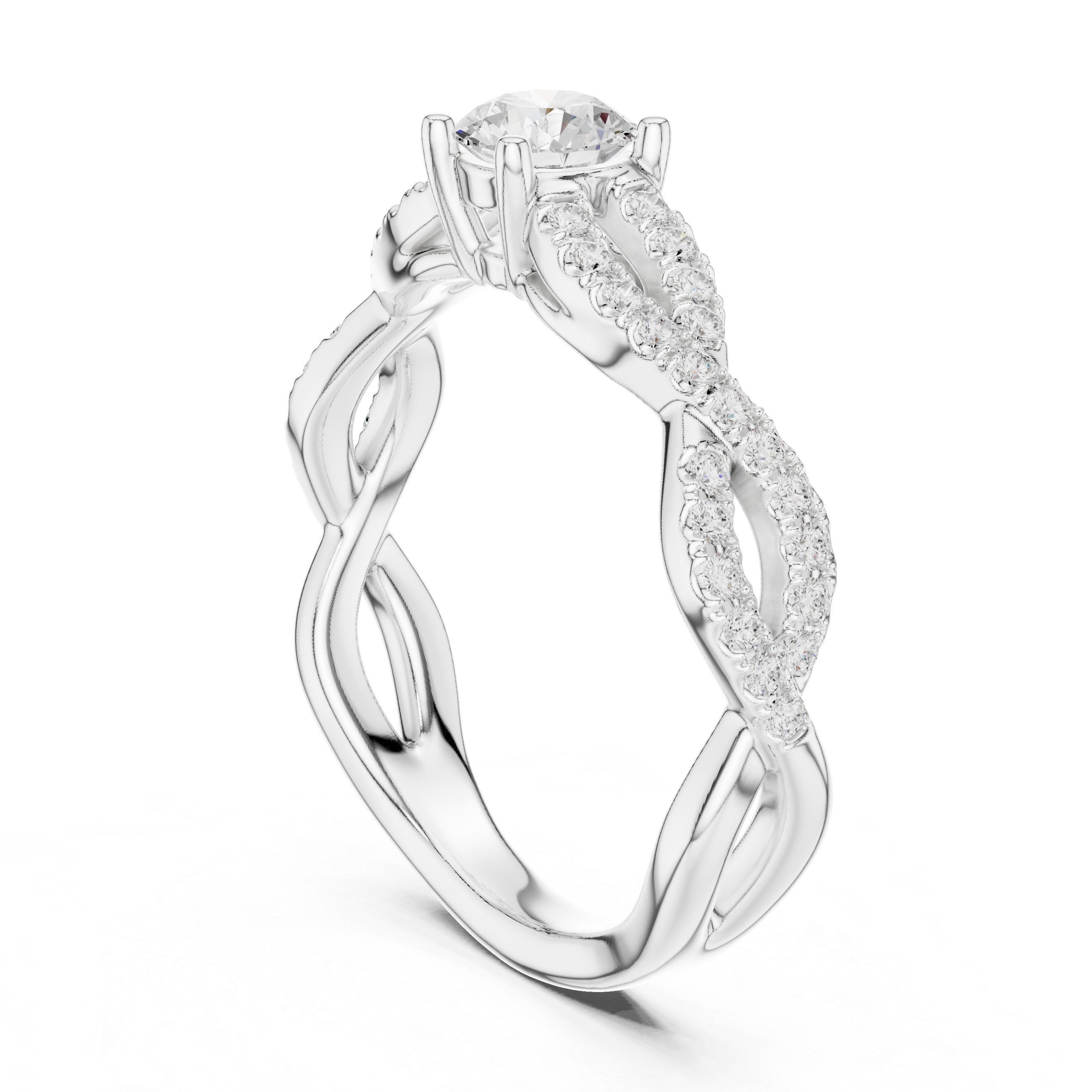 Handmade Twist Diamond Ring Round Cut Pavé Engagement Ring