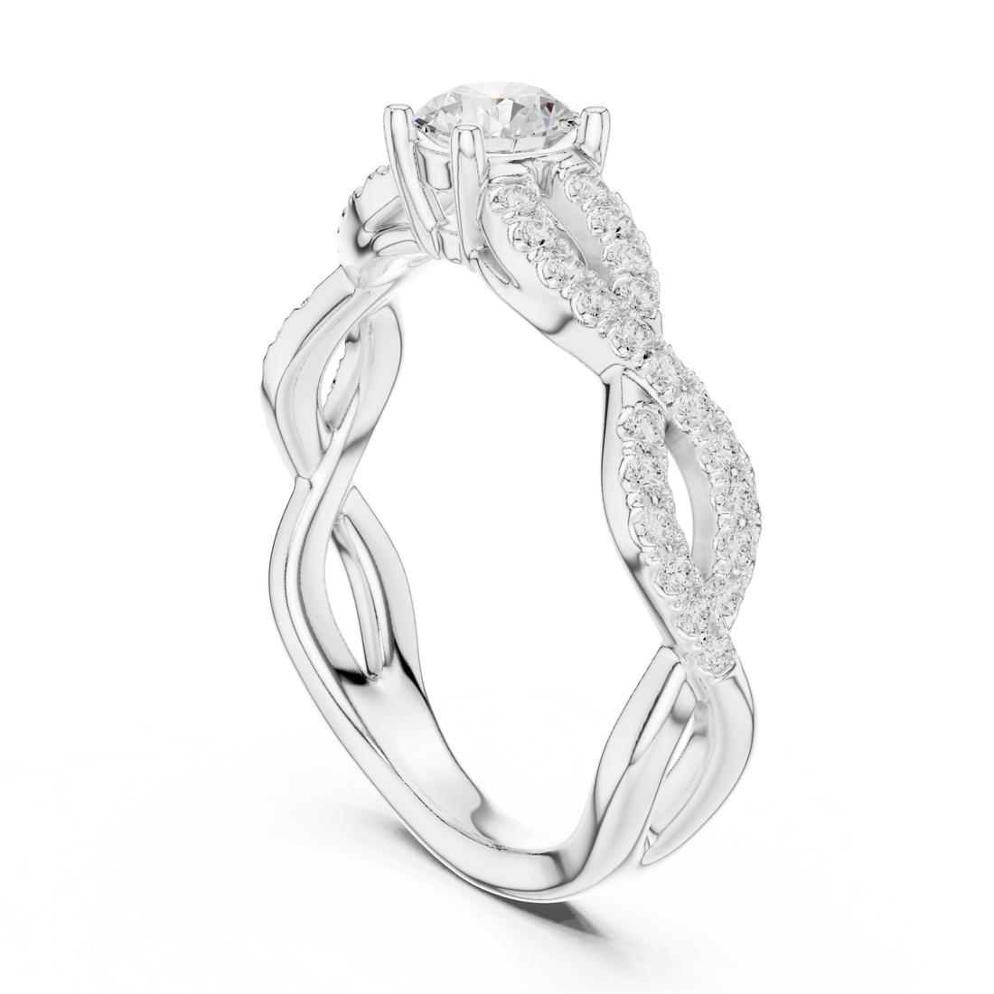 Handmade Twist Diamond Ring Round Cut Pavé Engagement Ring