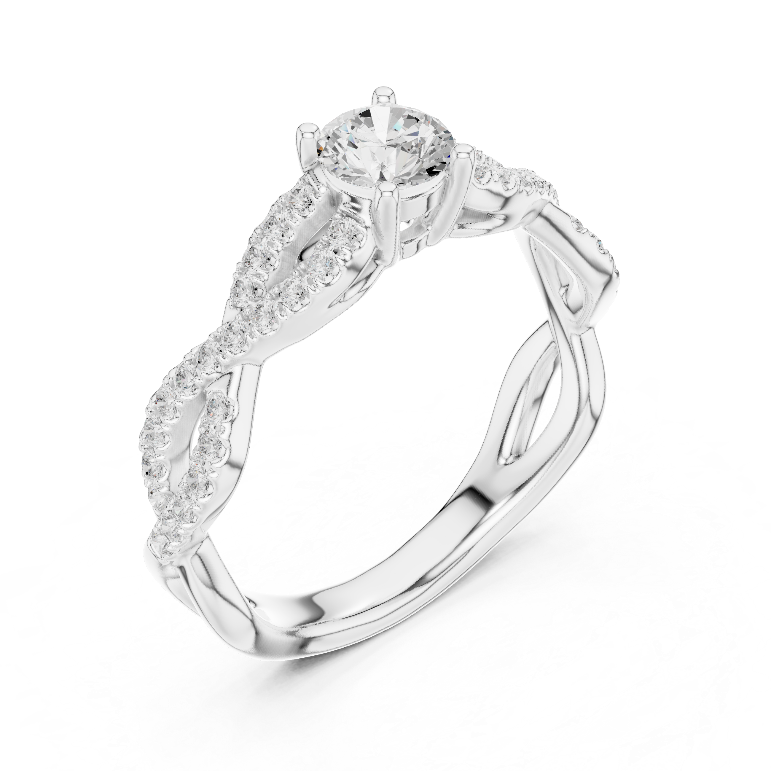Handmade Twist Diamond Ring Round Cut Pavé Engagement Ring