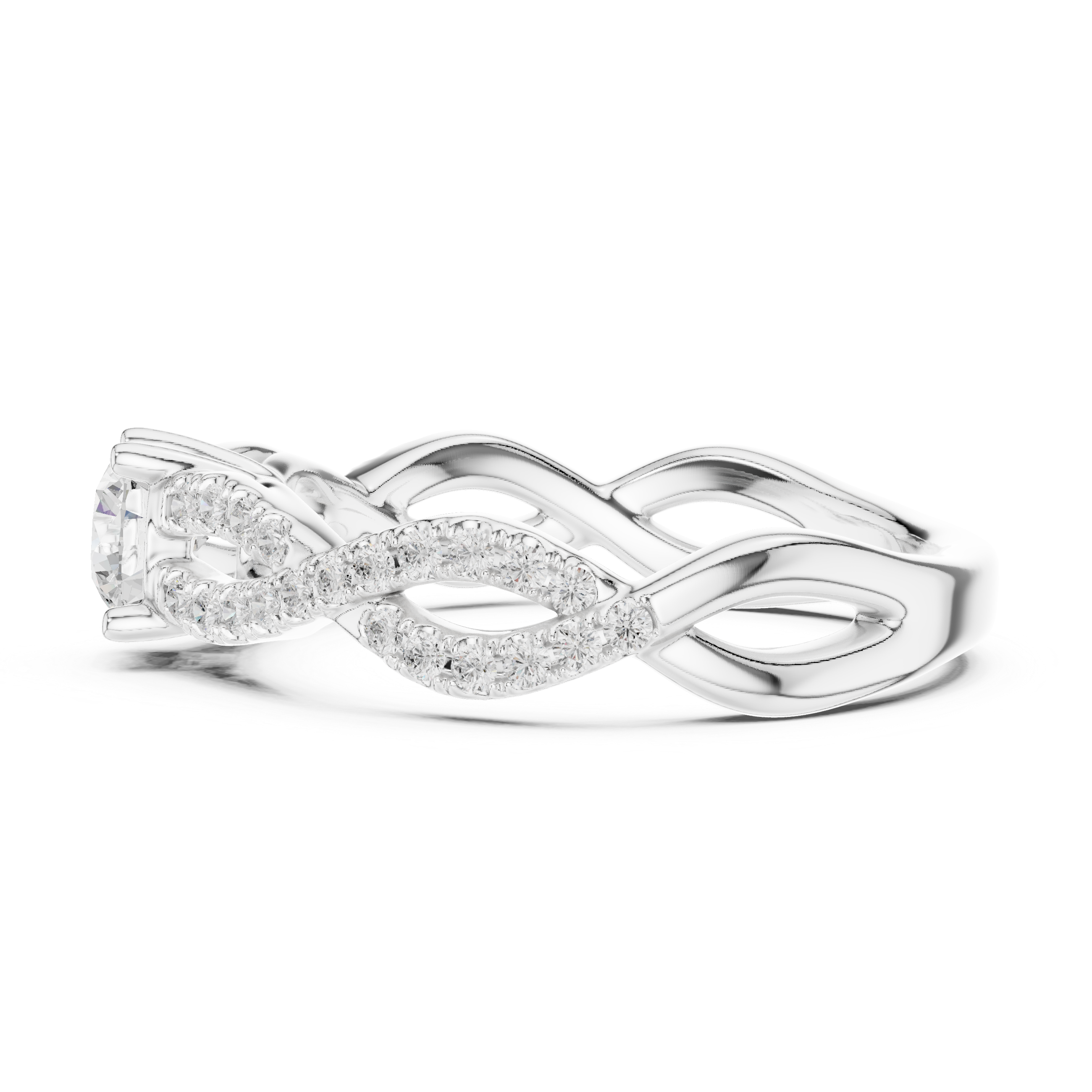 Handmade Twist Diamond Ring Round Cut Pavé Engagement Ring