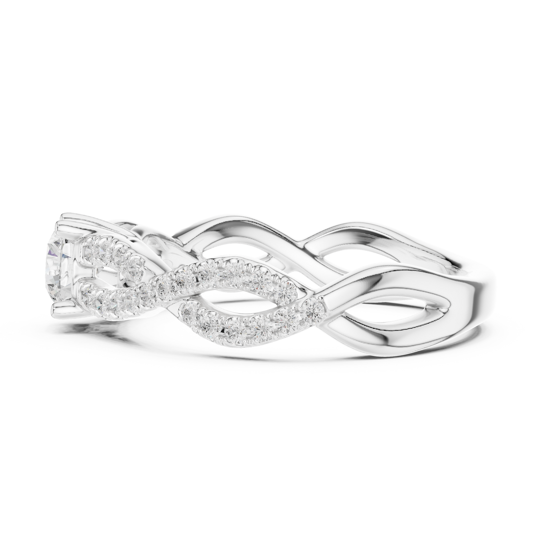 Handmade Twist Diamond Ring Round Cut Pavé Engagement Ring