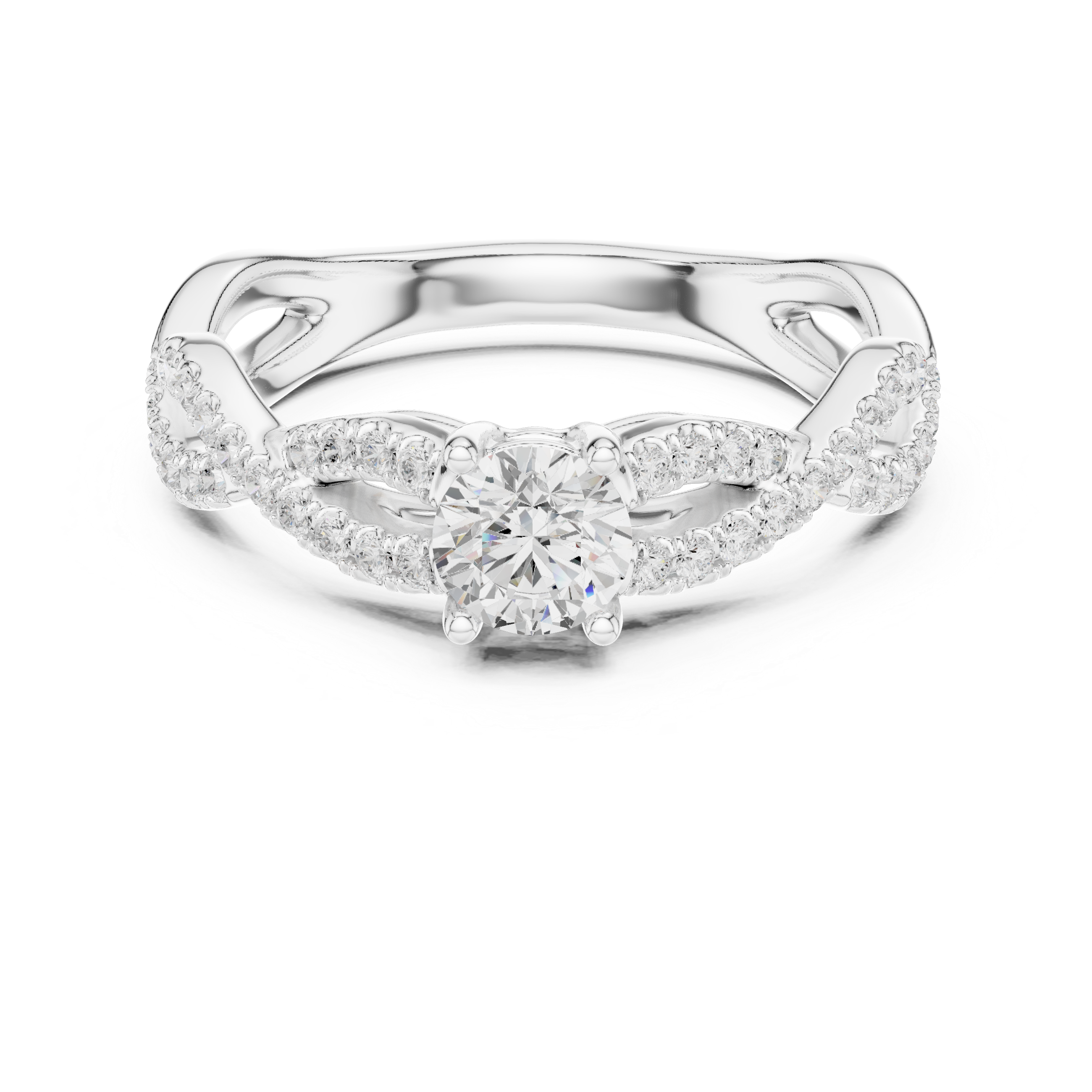 Handmade Twist Diamond Ring Round Cut Pavé Engagement Ring