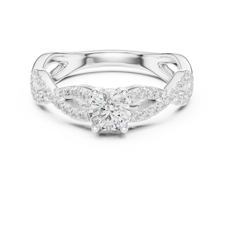 Handmade Twist Diamond Ring Round Cut Pavé Engagement Ring