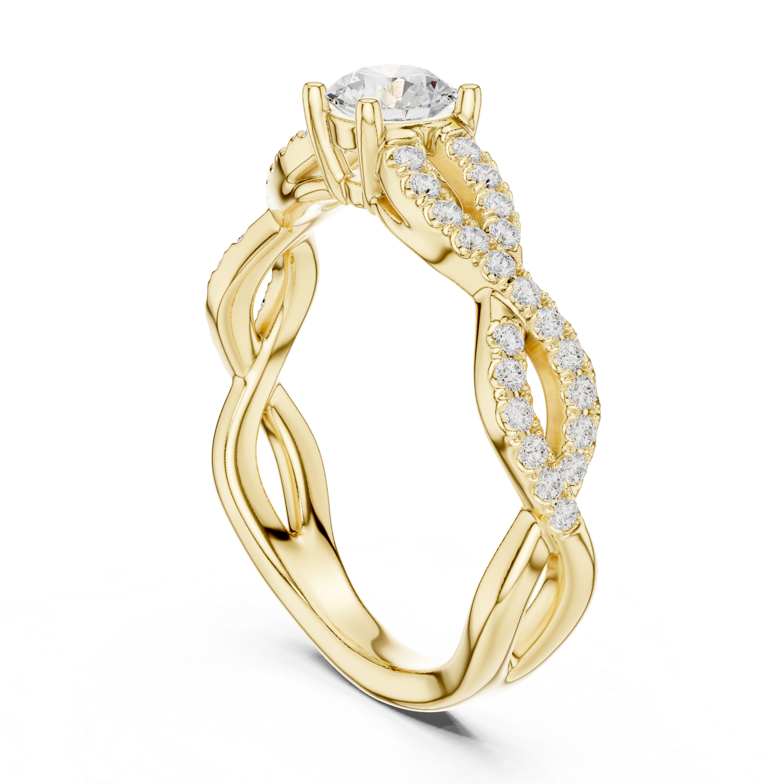 Handmade Twist Diamond Ring Round Cut Pavé Engagement Ring