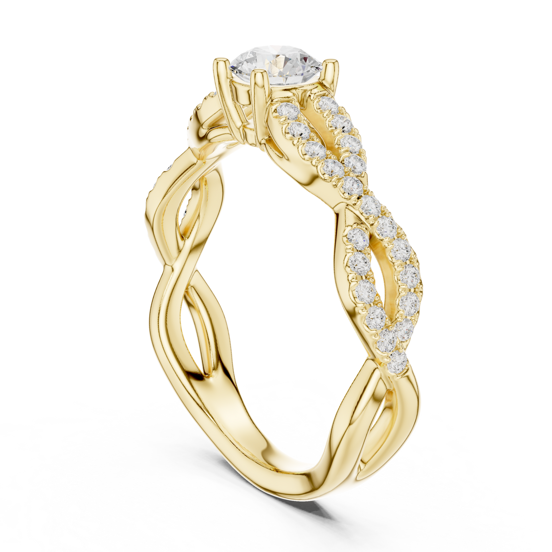 Handmade Twist Diamond Ring Round Cut Pavé Engagement Ring
