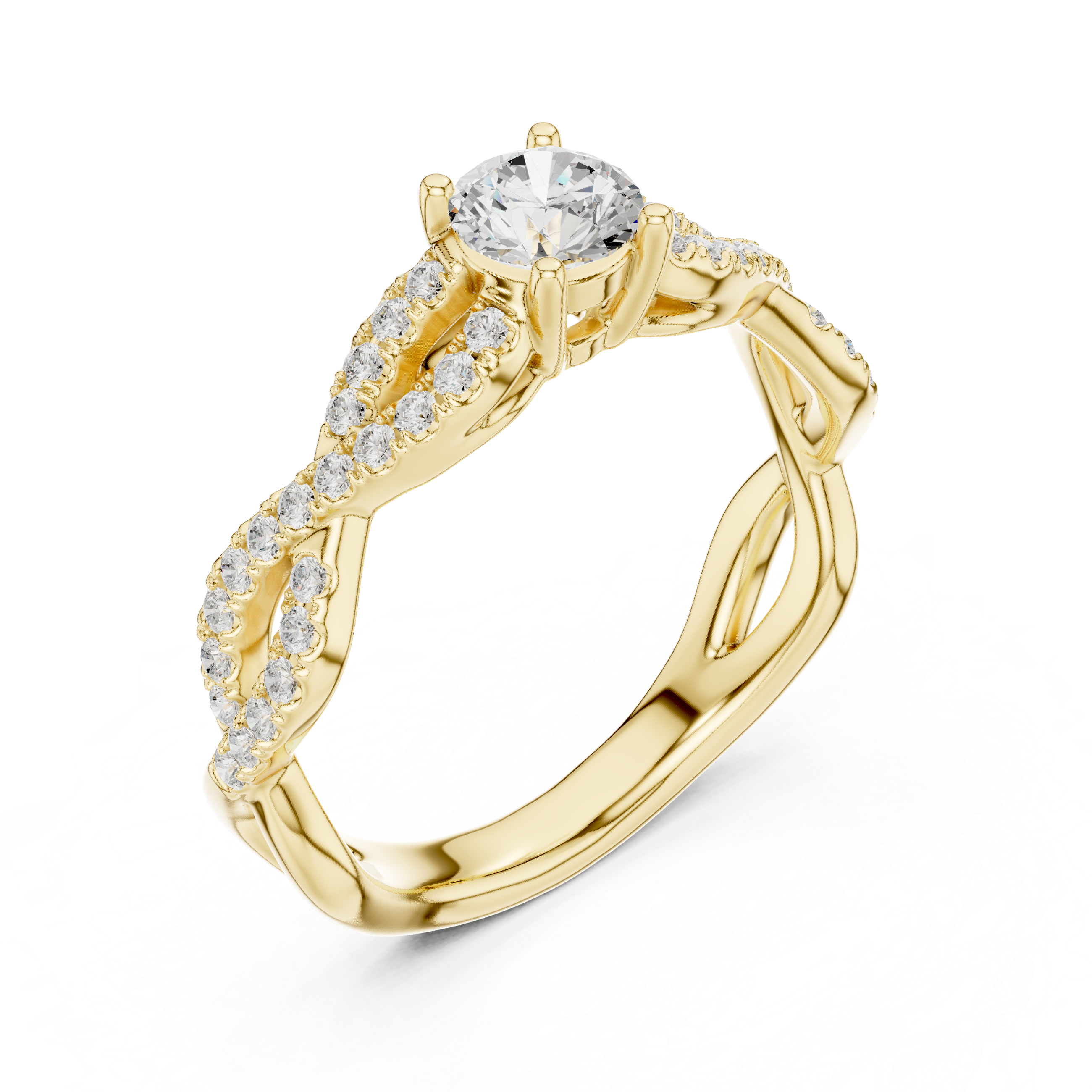 Handmade Twist Diamond Ring Round Cut Pavé Engagement Ring