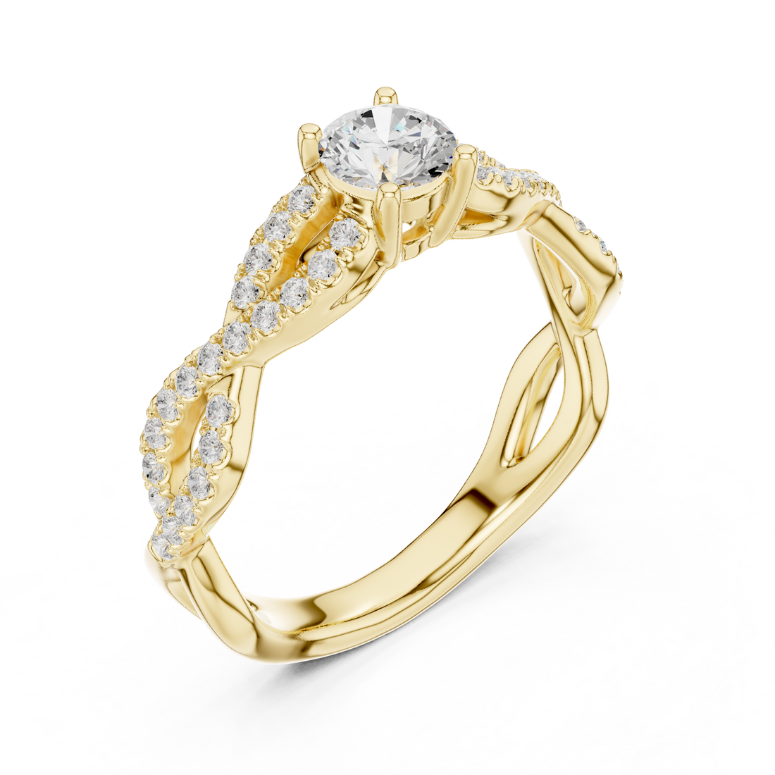 Handmade Twist Diamond Ring Round Cut Pavé Engagement Ring