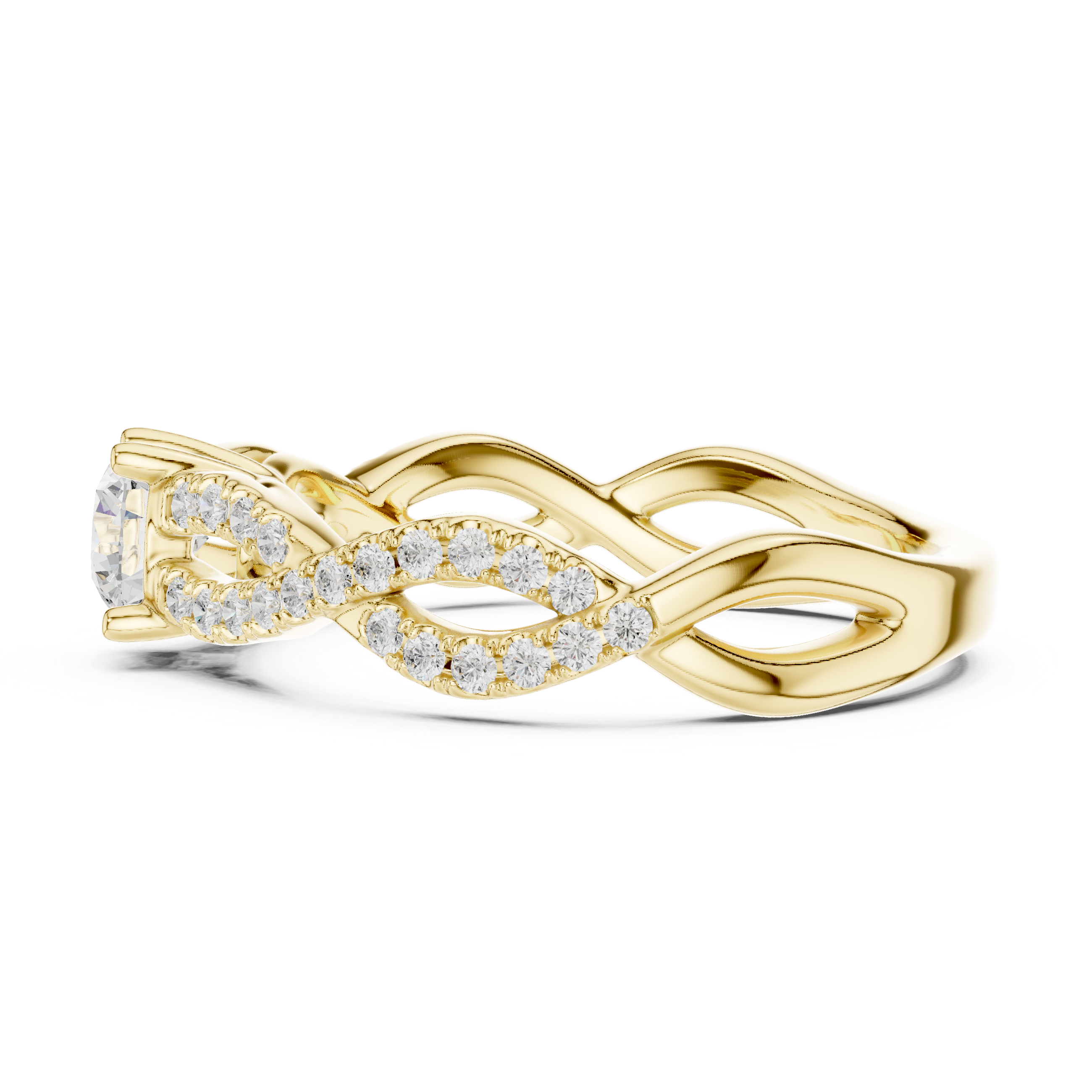 Handmade Twist Diamond Ring Round Cut Pavé Engagement Ring