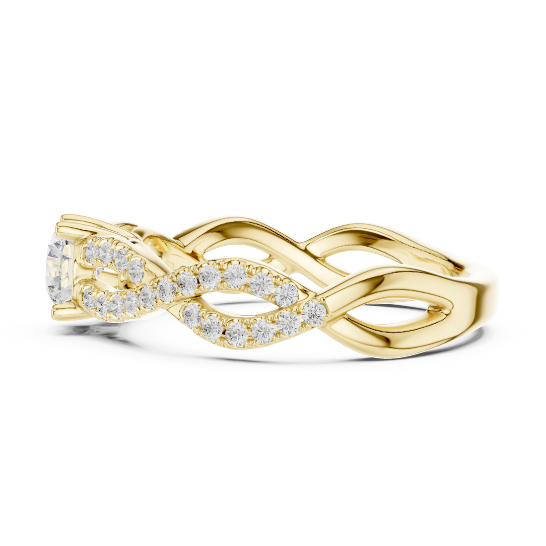 Handmade Twist Diamond Ring Round Cut Pavé Engagement Ring