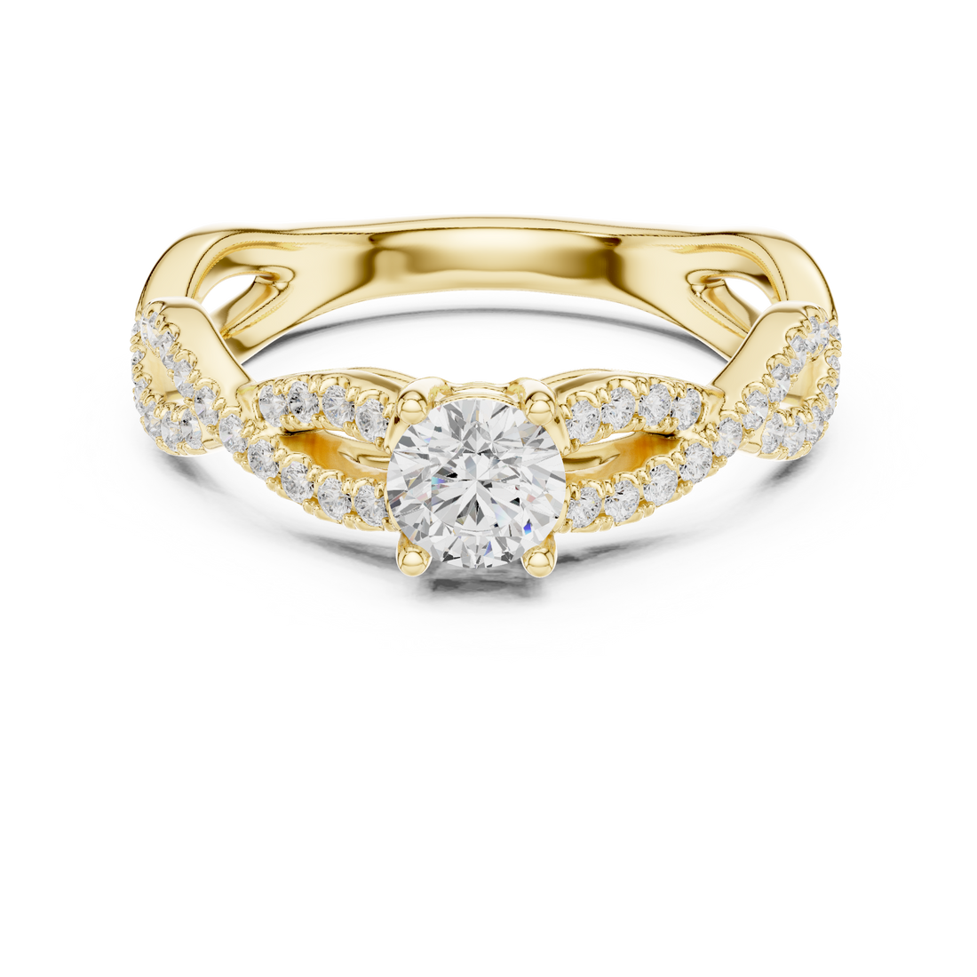 Handmade Twist Diamond Ring Round Cut Pavé Engagement Ring