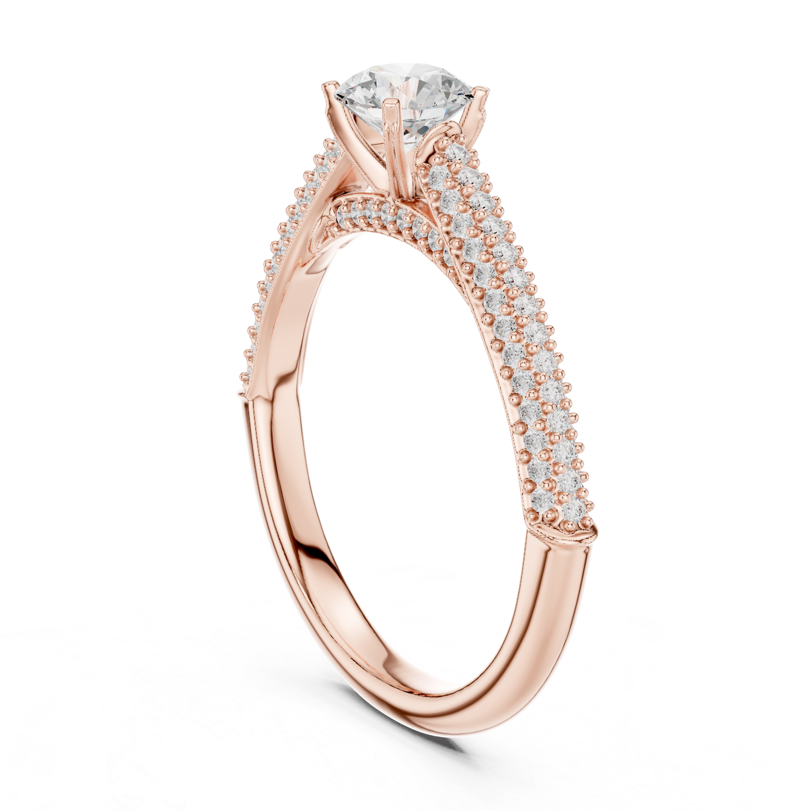 Dainty Double Pavé Diamond Engagement Ring | Rose Gold Solitaire Ring
