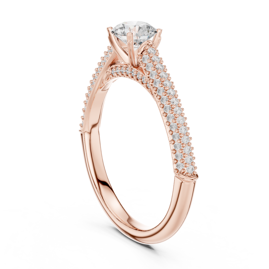 Dainty Double Pavé Diamond Engagement Ring | Rose Gold Solitaire Ring
