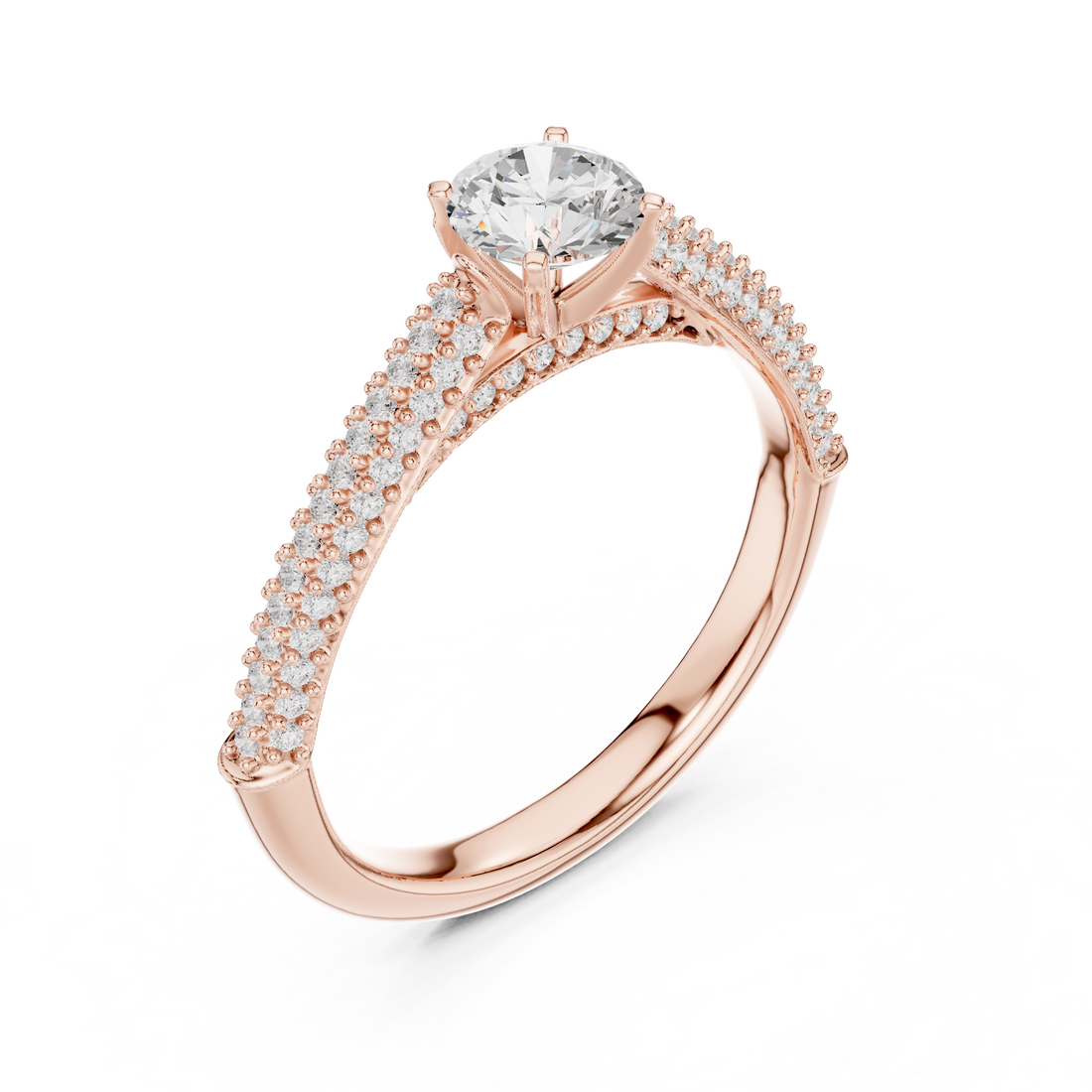 Dainty Double Pavé Diamond Engagement Ring | Rose Gold Solitaire Ring