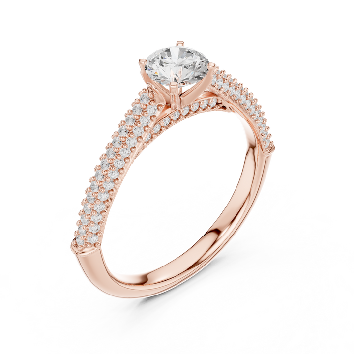 Dainty Double Pavé Diamond Engagement Ring | Rose Gold Solitaire Ring