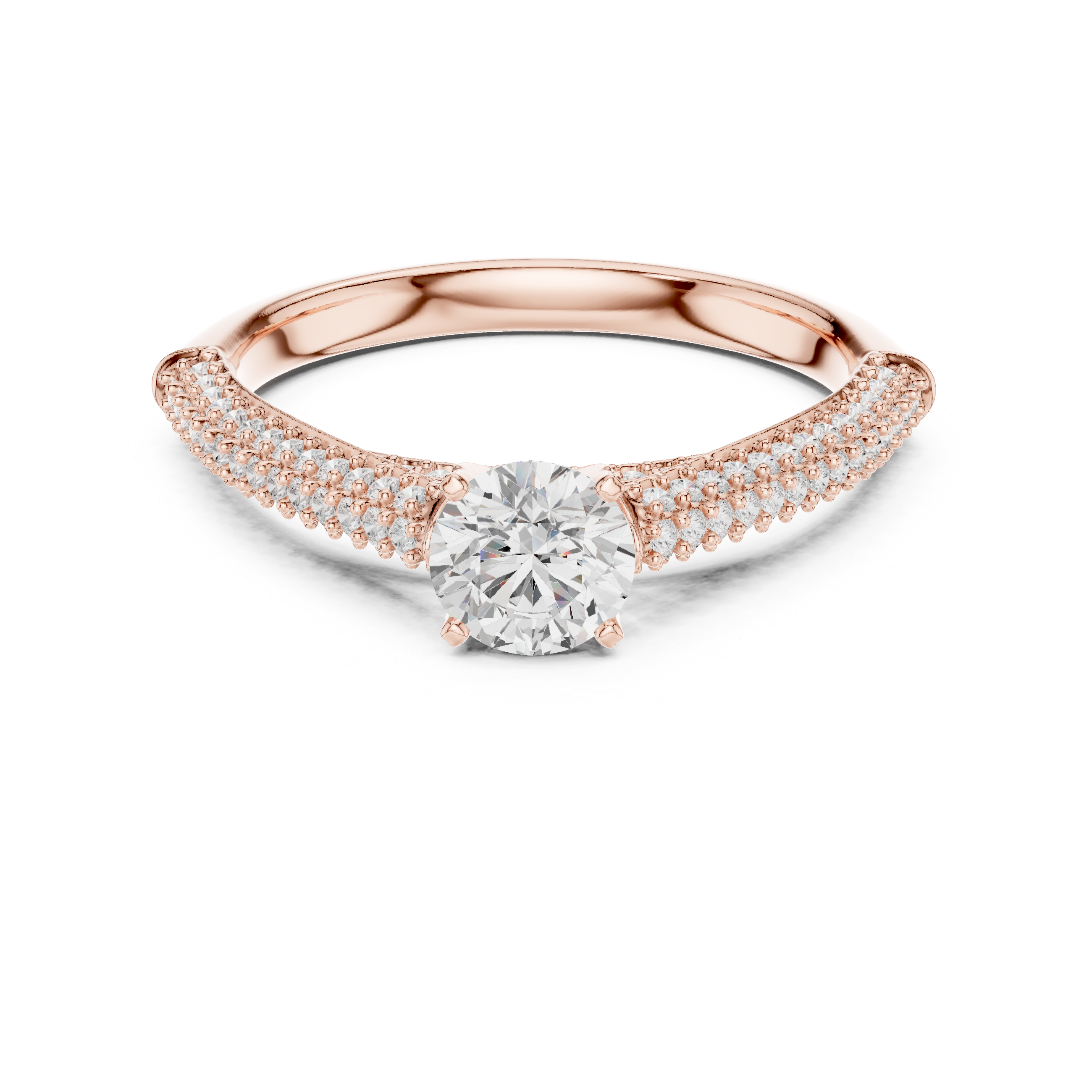 Dainty Double Pavé Diamond Engagement Ring | Rose Gold Solitaire Ring