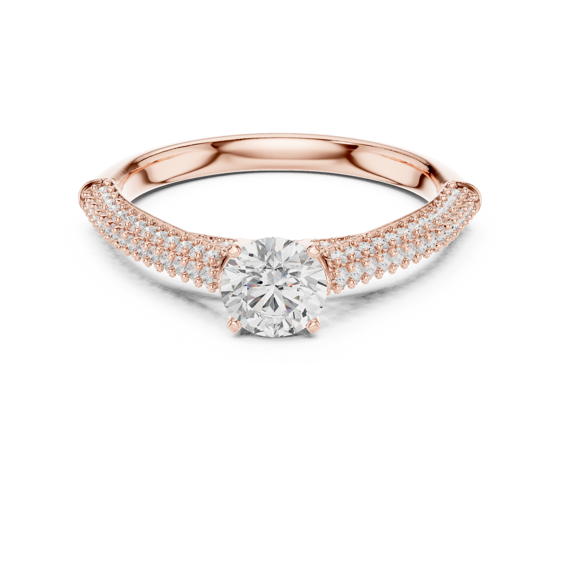 Dainty Double Pavé Diamond Engagement Ring | Rose Gold Solitaire Ring