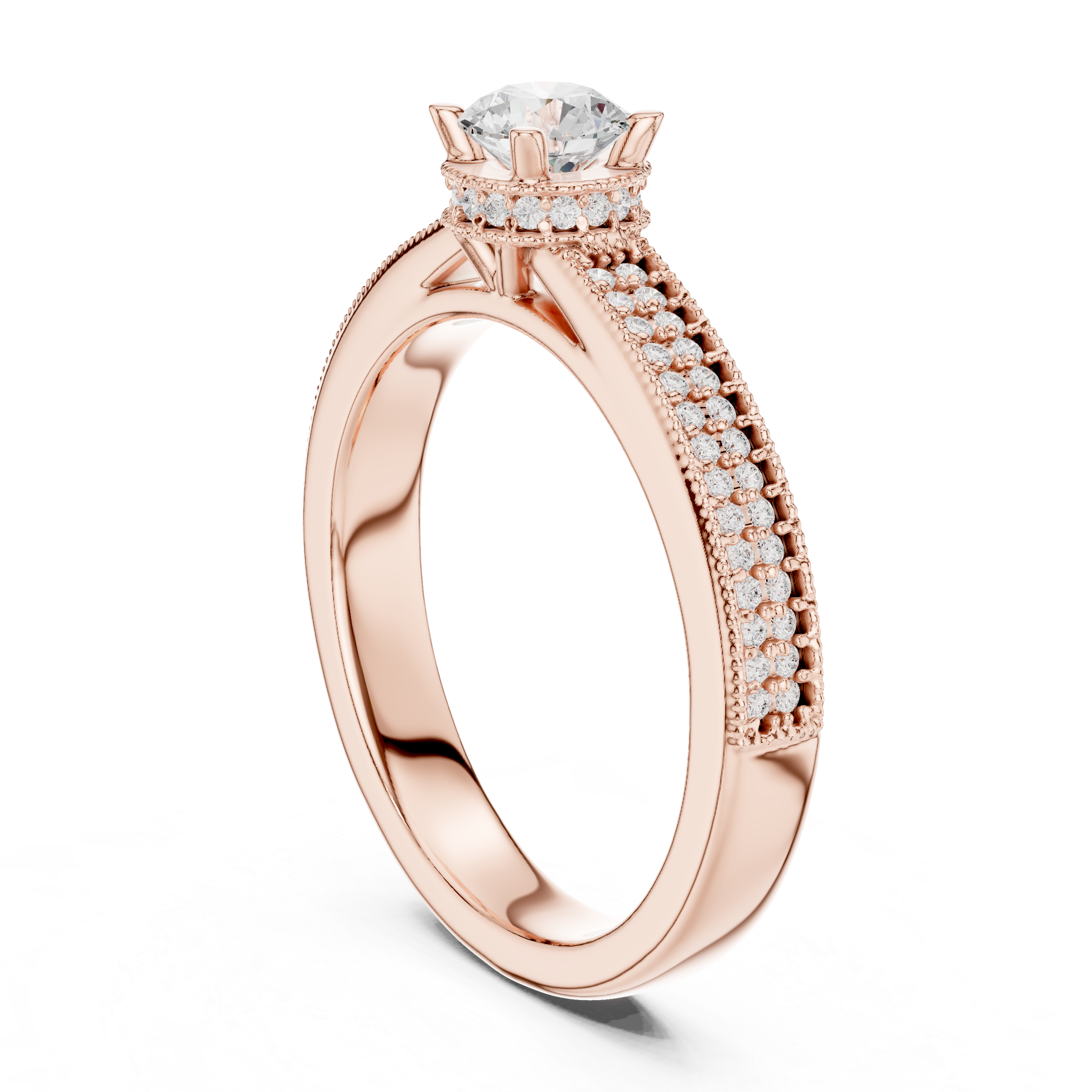 Designer Hidden Halo Diamond Ring | Pavé Band Engagement Ring for Women