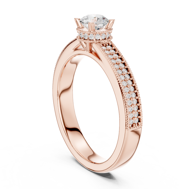 Designer Hidden Halo Diamond Ring | Pavé Band Engagement Ring for Women