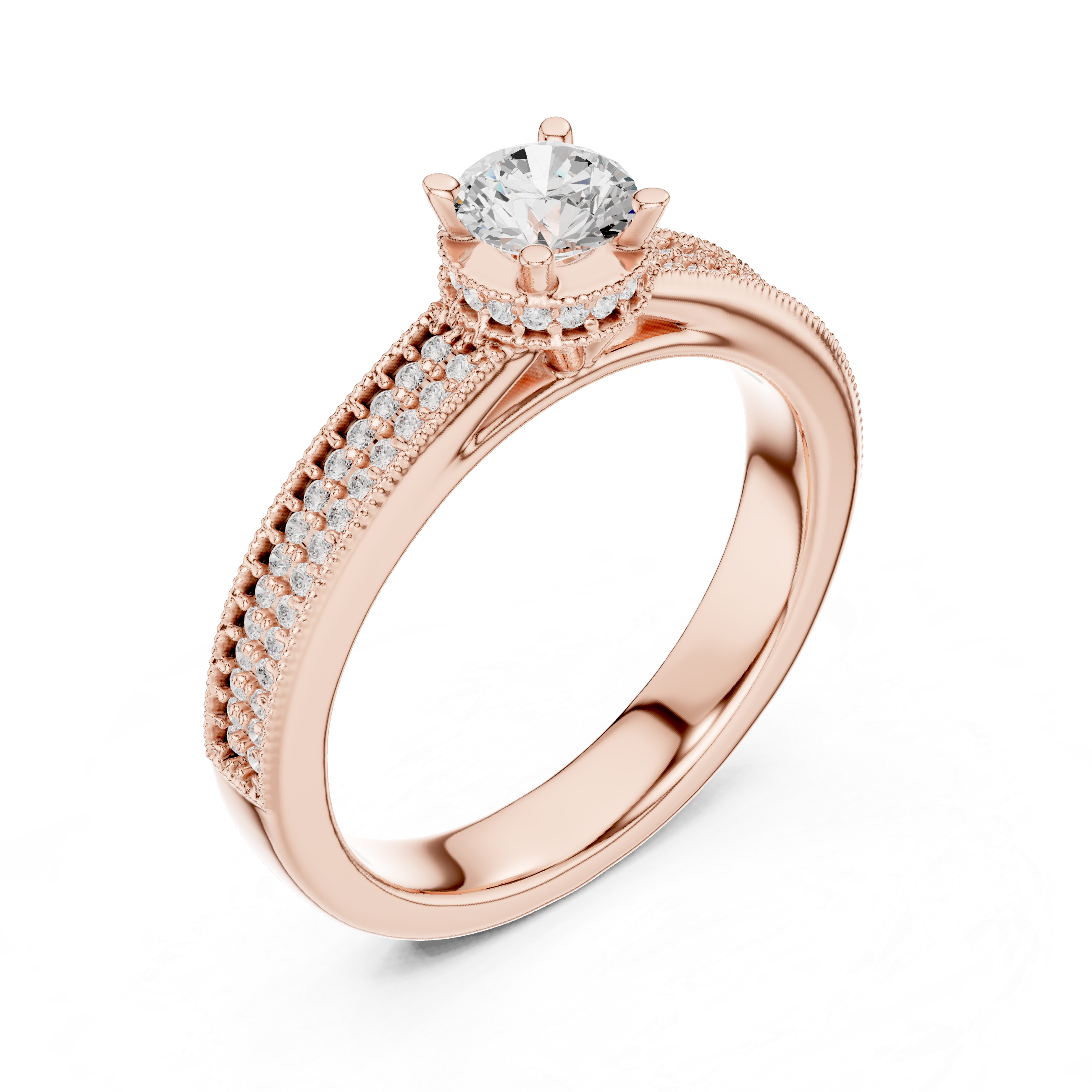 Designer Hidden Halo Diamond Ring | Pavé Band Engagement Ring for Women