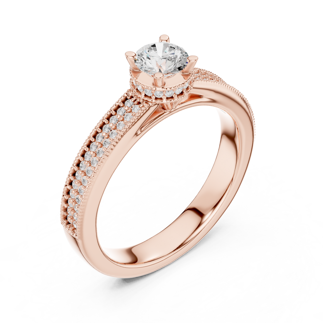 Designer Hidden Halo Diamond Ring | Pavé Band Engagement Ring for Women