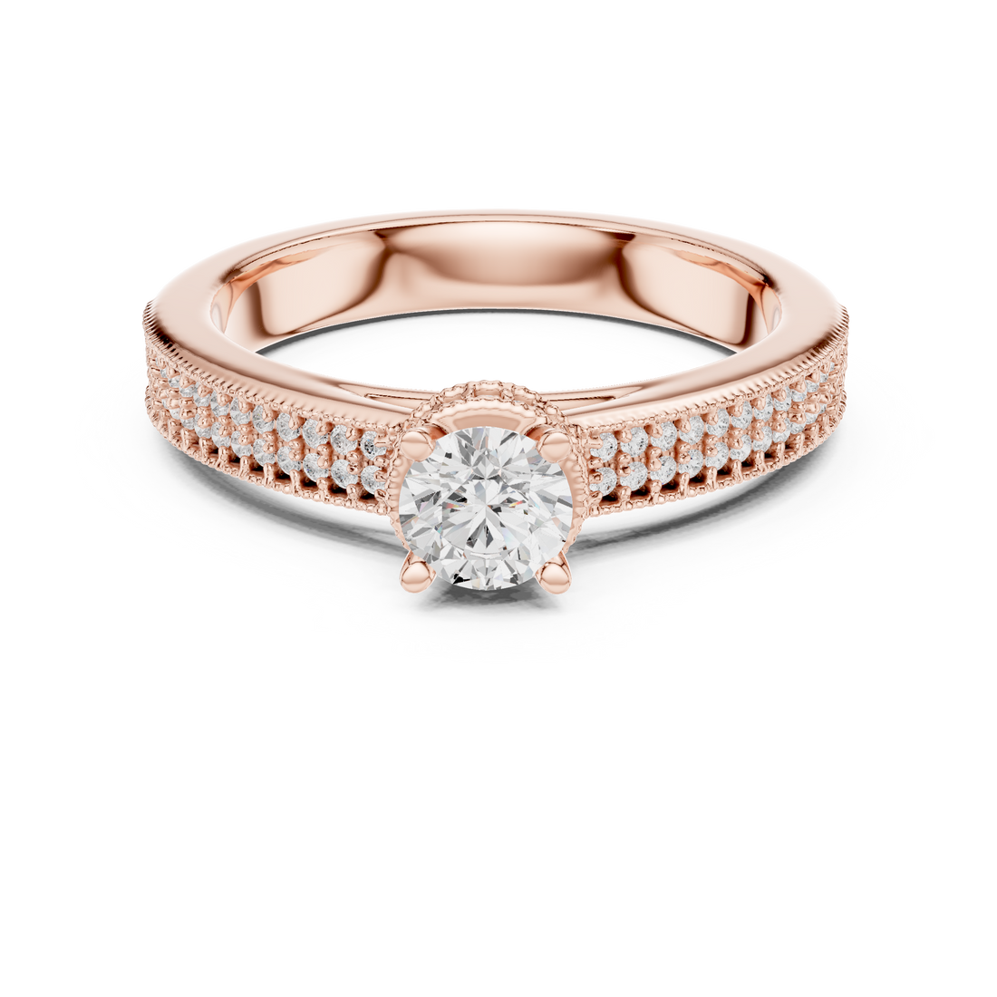 Designer Hidden Halo Diamond Ring | Pavé Band Engagement Ring for Women