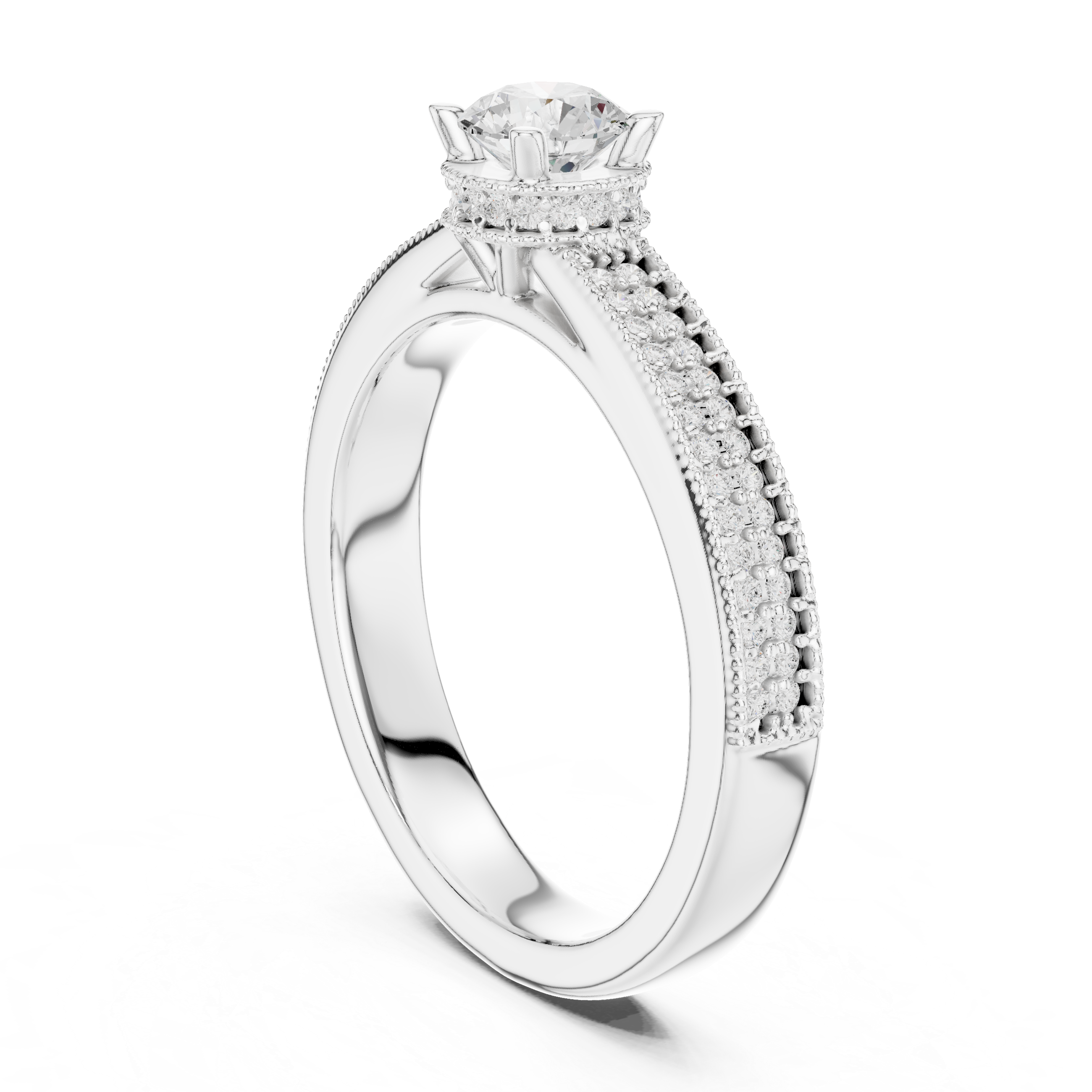 Designer Hidden Halo Diamond Ring | Pavé Band Engagement Ring for Women
