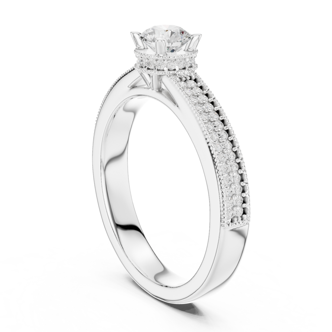 Designer Hidden Halo Diamond Ring | Pavé Band Engagement Ring for Women
