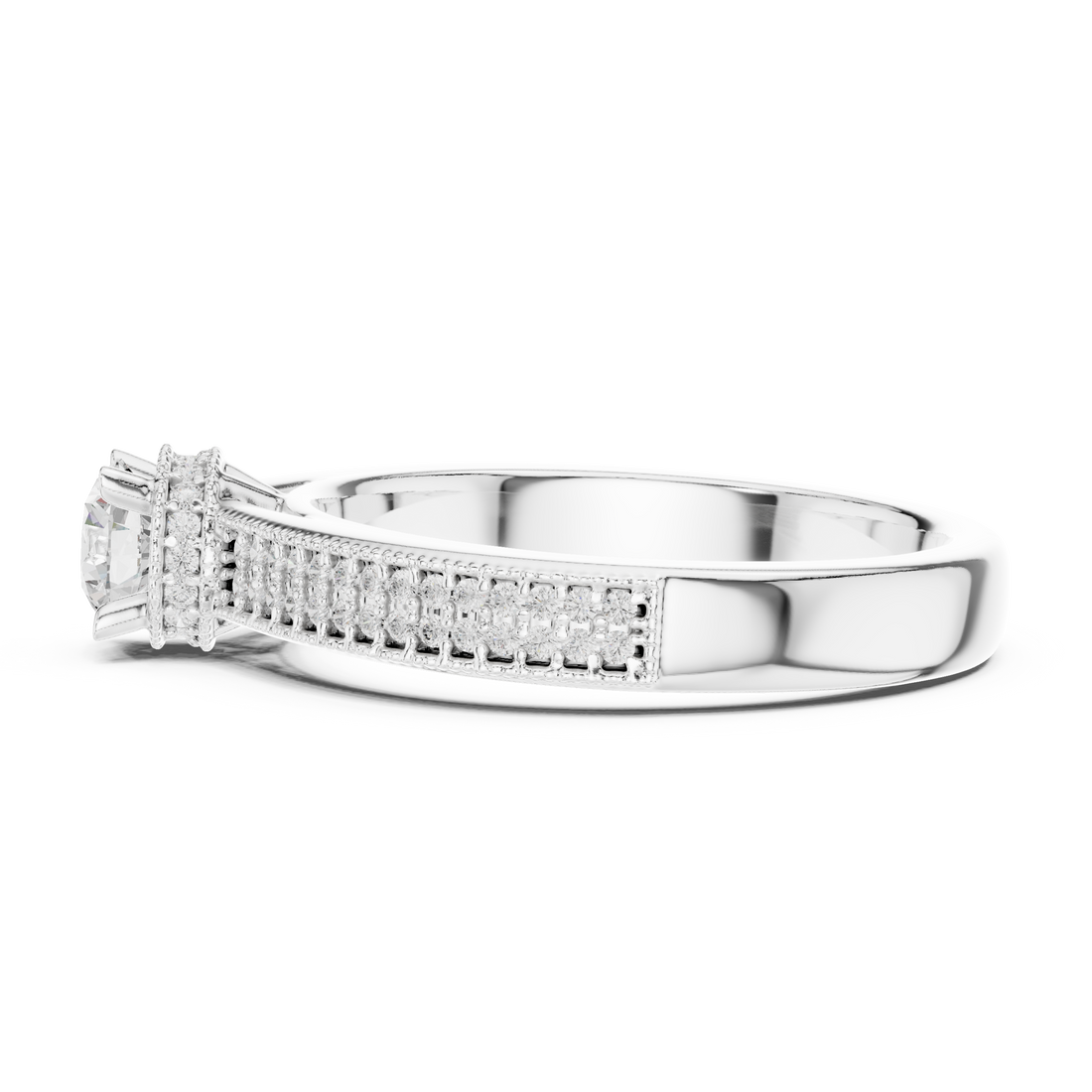 Designer Hidden Halo Diamond Ring | Pavé Band Engagement Ring for Women