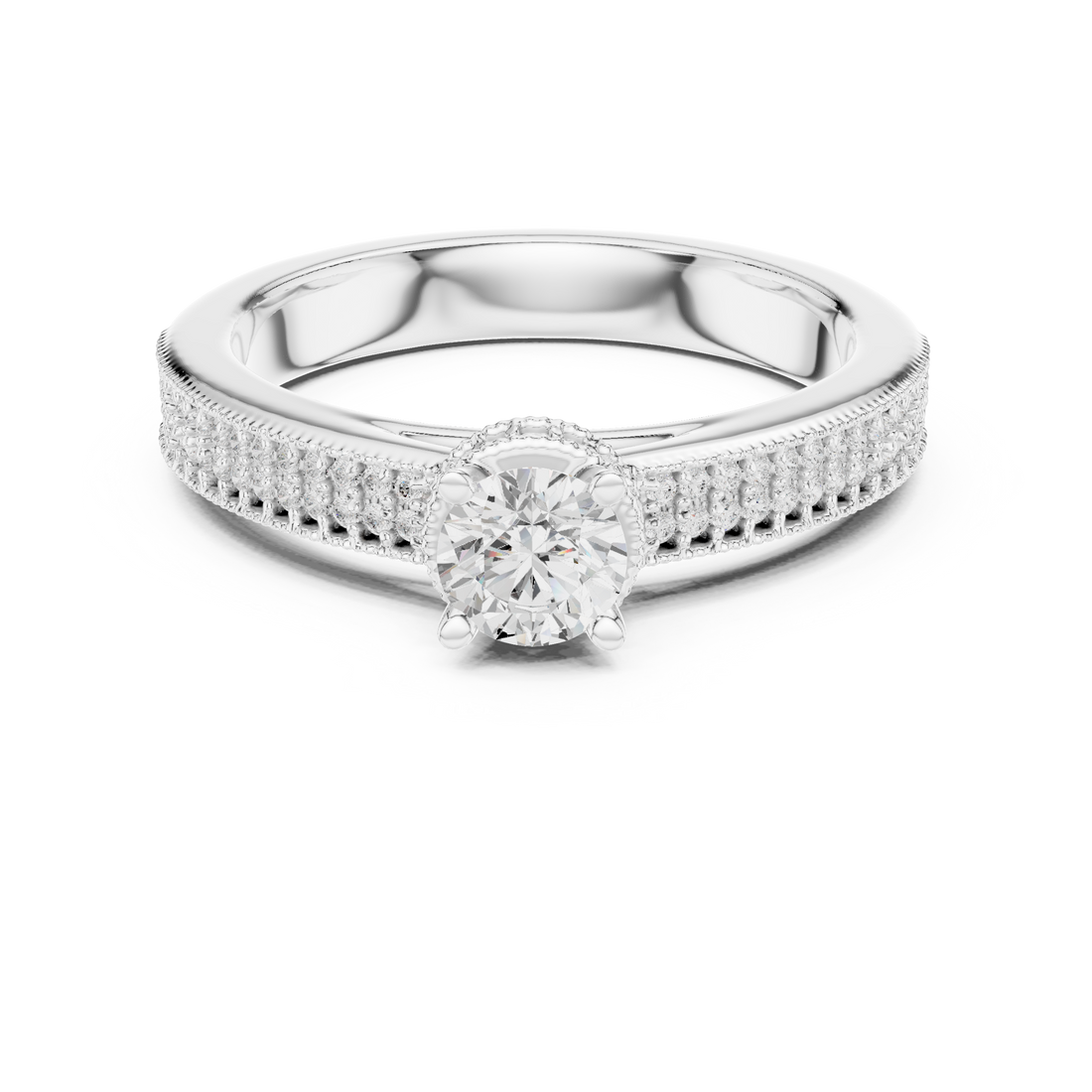 Designer Hidden Halo Diamond Ring | Pavé Band Engagement Ring for Women