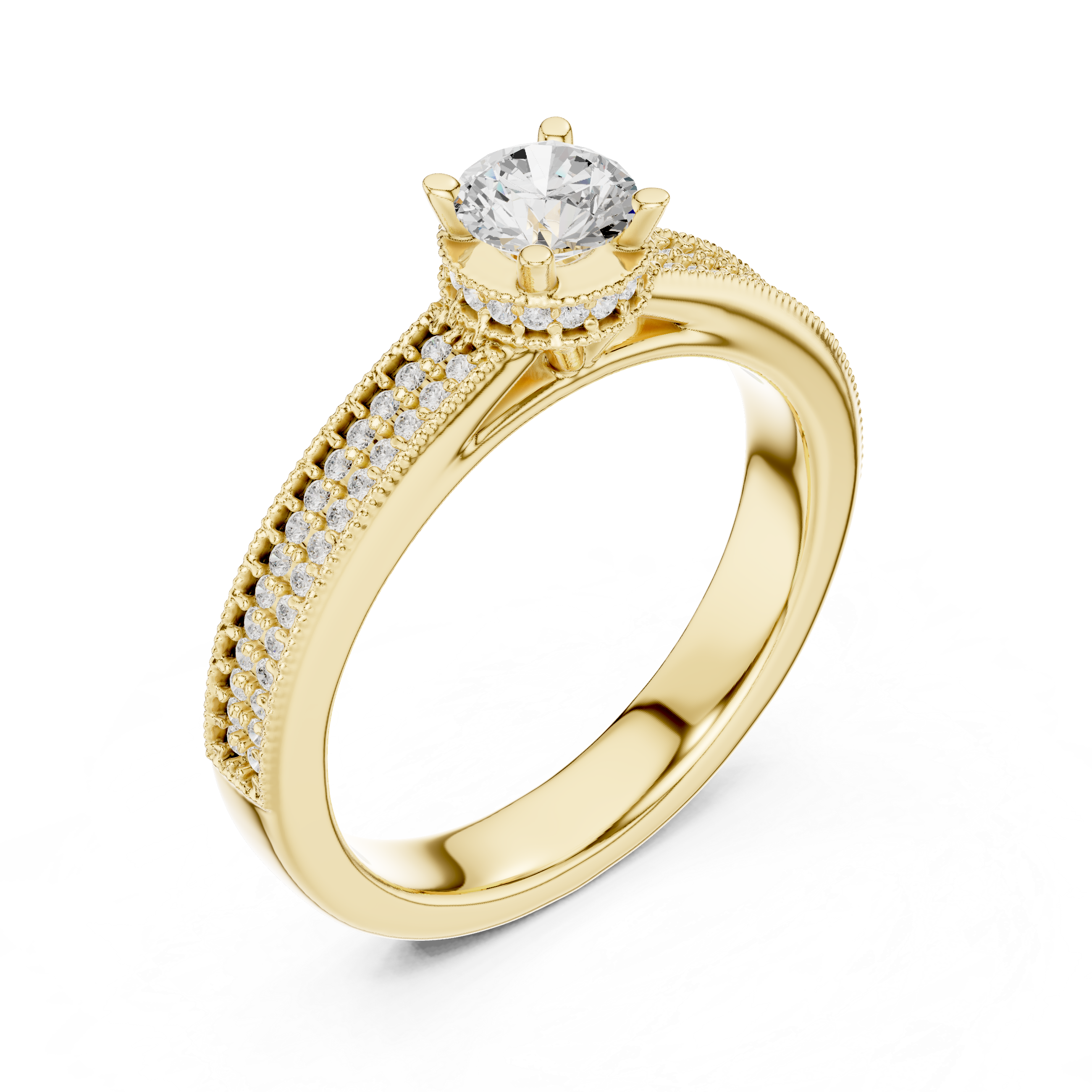 Designer Hidden Halo Diamond Ring | Pavé Band Engagement Ring for Women