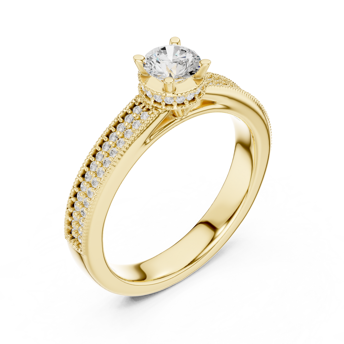Designer Hidden Halo Diamond Ring | Pavé Band Engagement Ring for Women
