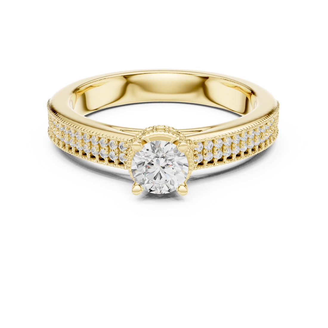Designer Hidden Halo Diamond Ring | Pavé Band Engagement Ring for Women