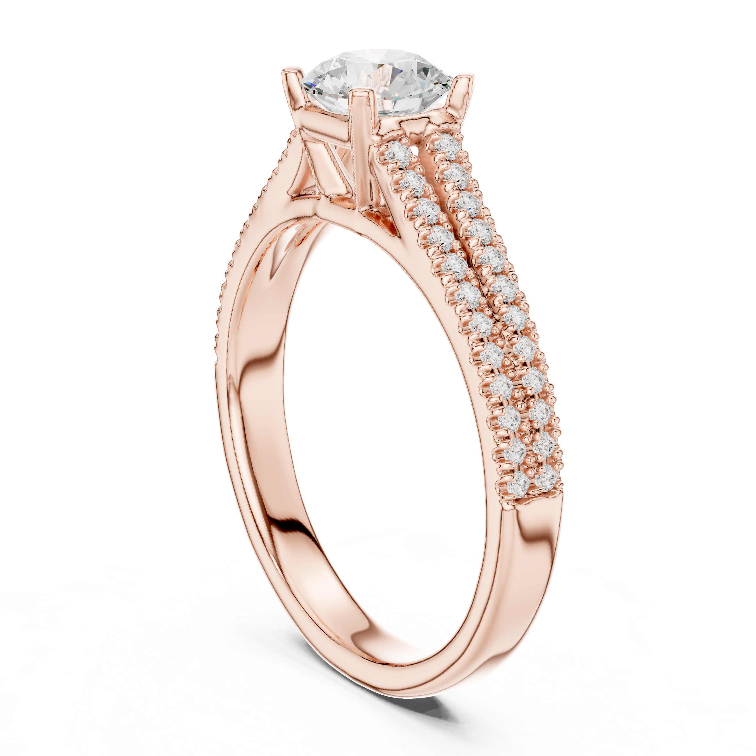 Elegant White Gold Solitaire Ring with Double Pave Band