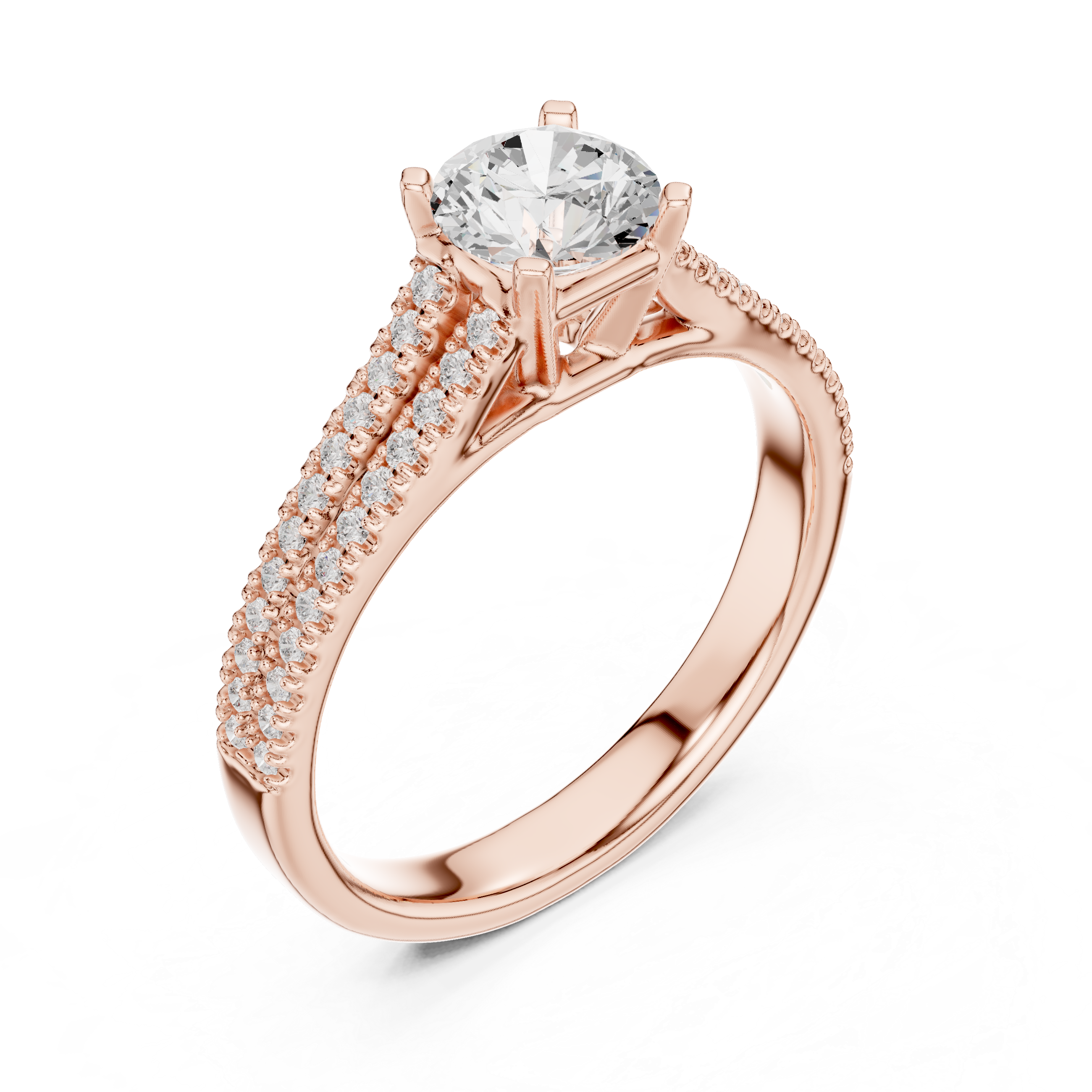 Elegant White Gold Solitaire Ring with Double Pave Band