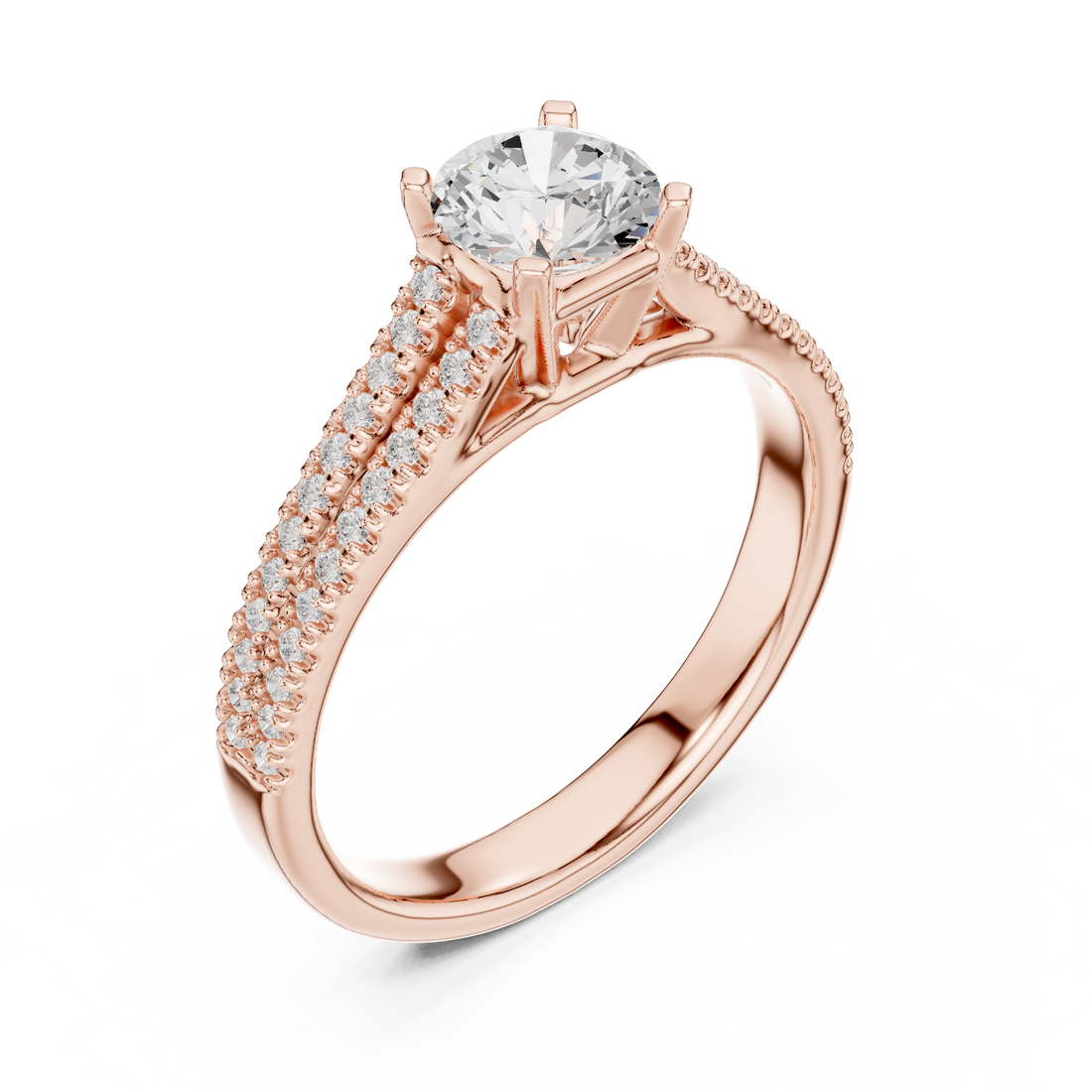 Elegant White Gold Solitaire Ring with Double Pave Band