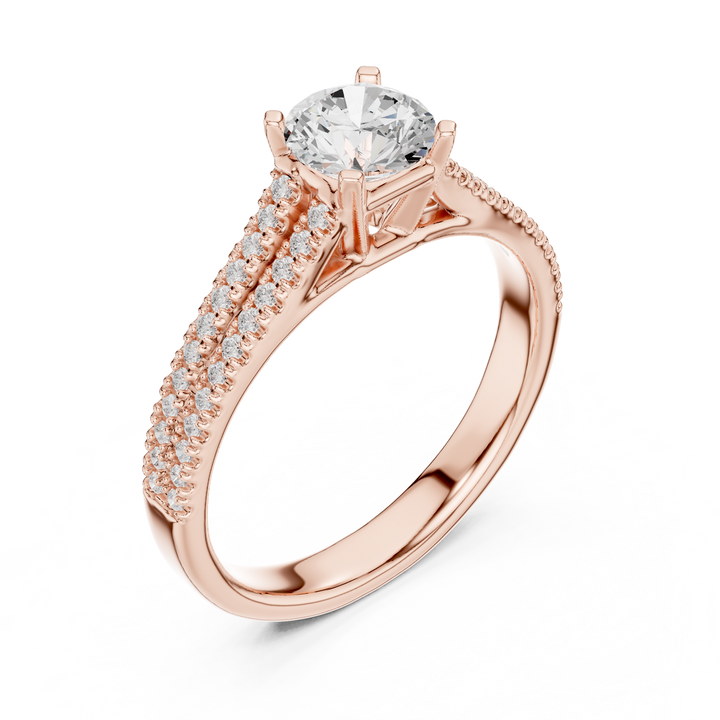 Elegant White Gold Solitaire Ring with Double Pave Band