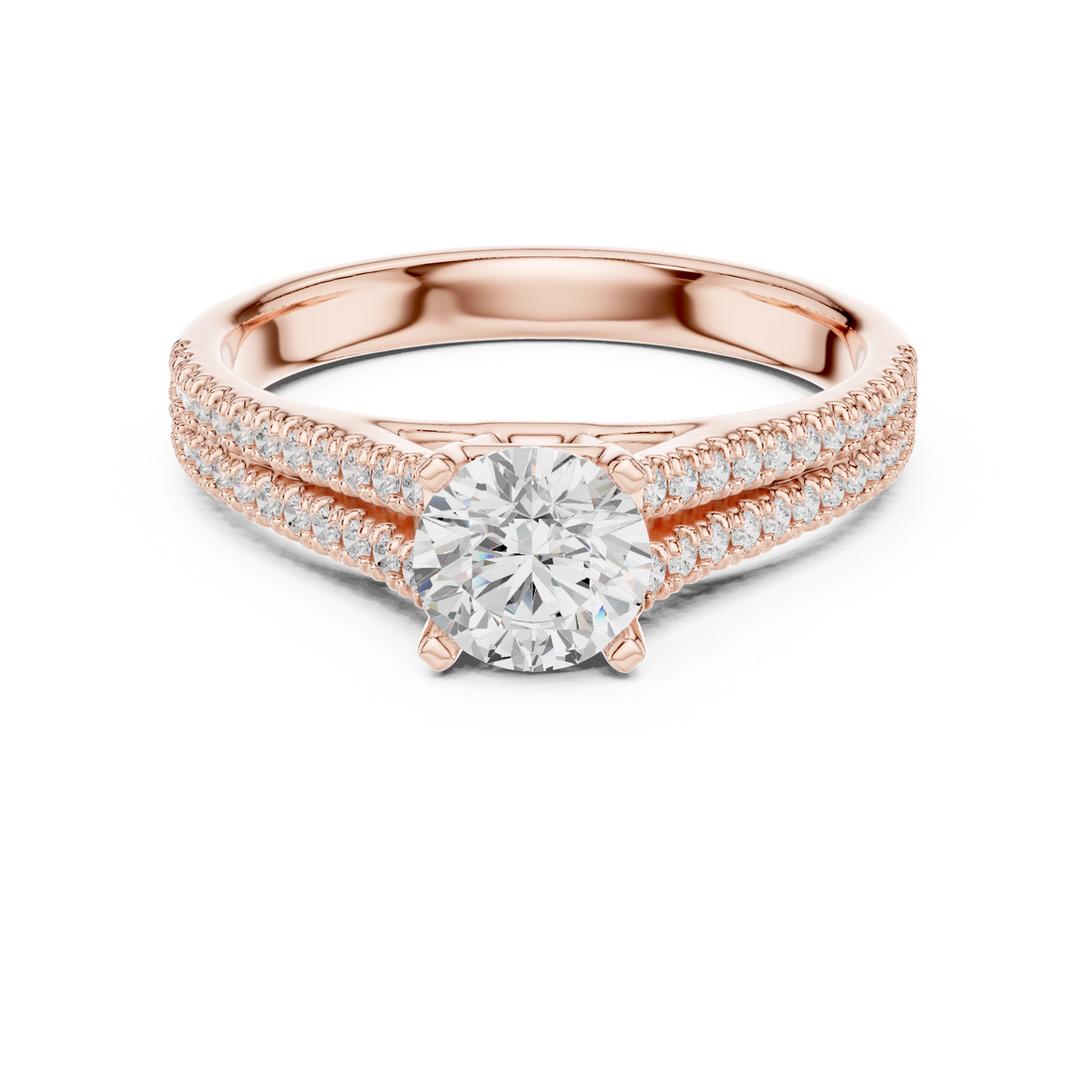 Elegant White Gold Solitaire Ring with Double Pave Band
