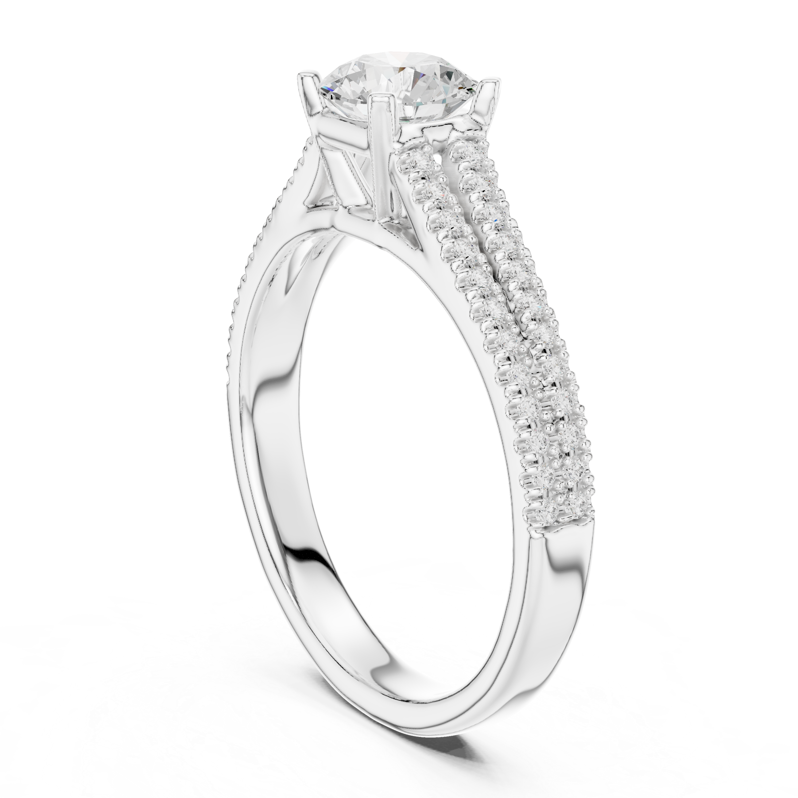 Elegant White Gold Solitaire Ring with Double Pave Band