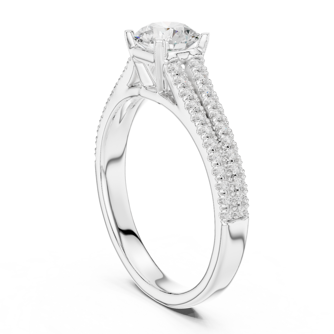 Elegant White Gold Solitaire Ring with Double Pave Band
