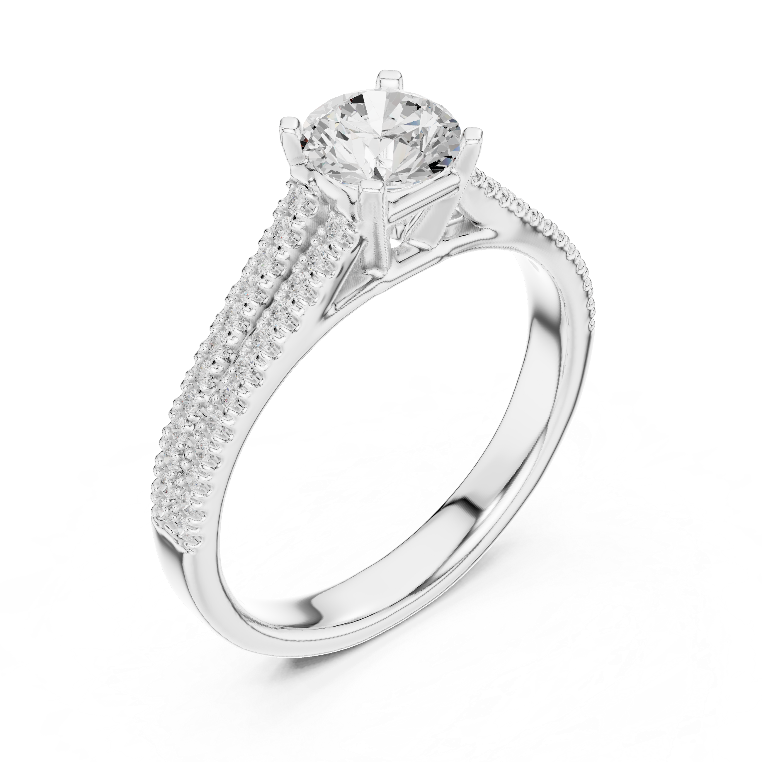 Elegant White Gold Solitaire Ring with Double Pave Band