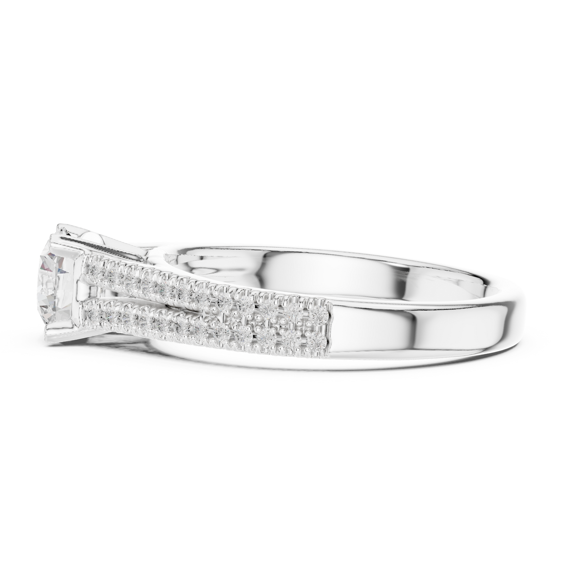 Elegant White Gold Solitaire Ring with Double Pave Band