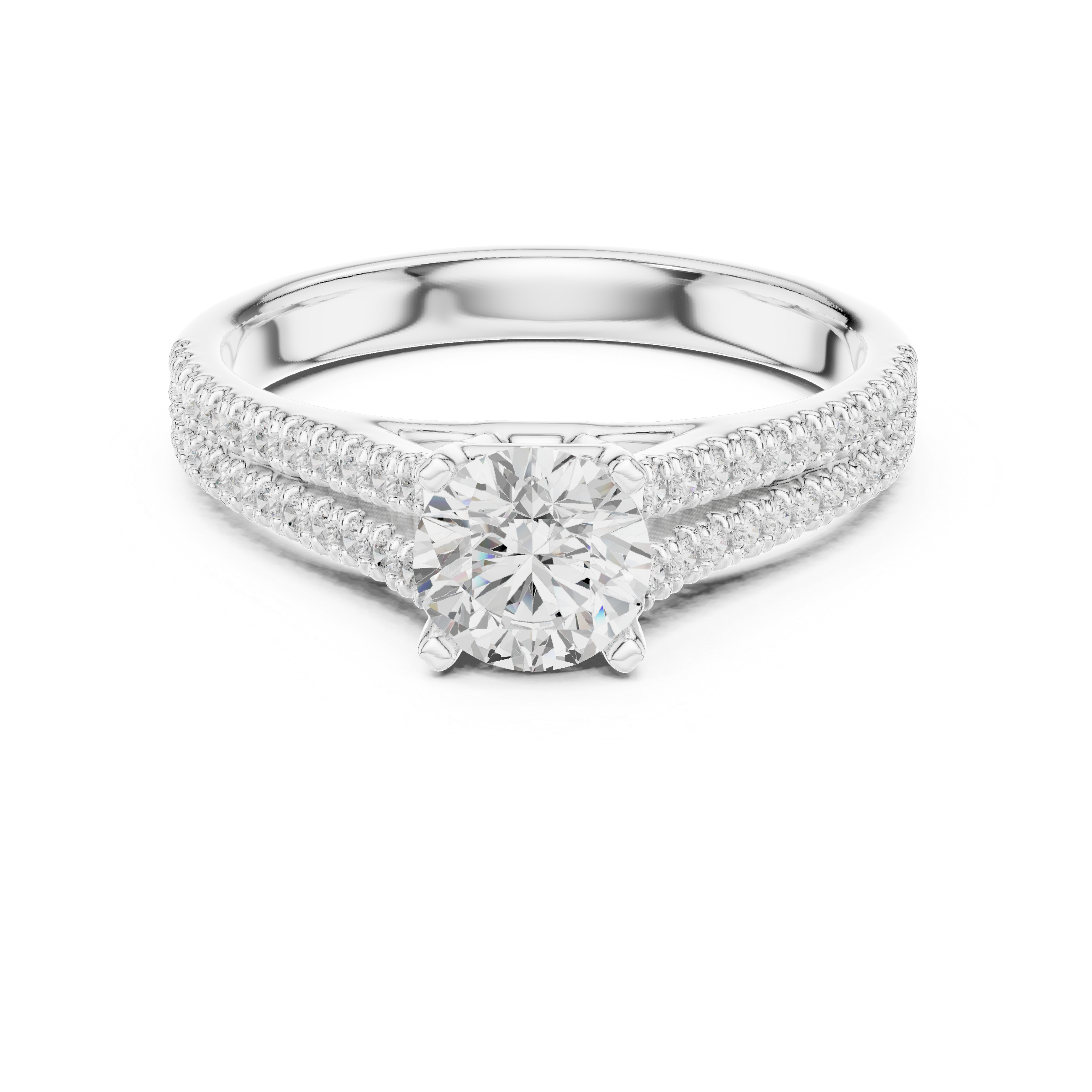 Elegant White Gold Solitaire Ring with Double Pave Band