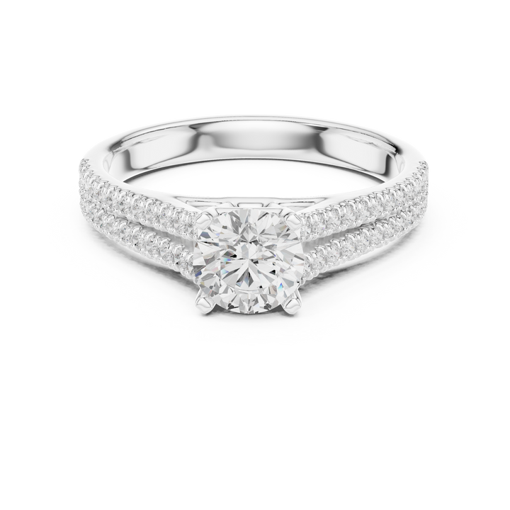 Elegant White Gold Solitaire Ring with Double Pave Band
